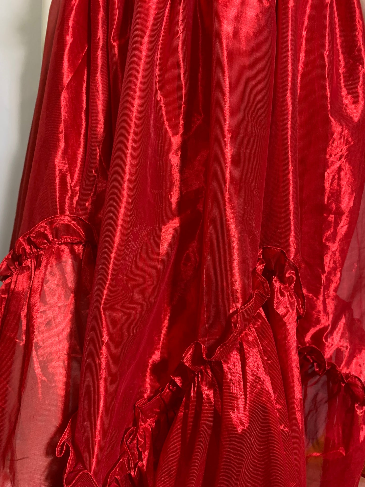 Shimmering Cherry Red Strapless Prom Dress circa 1980s