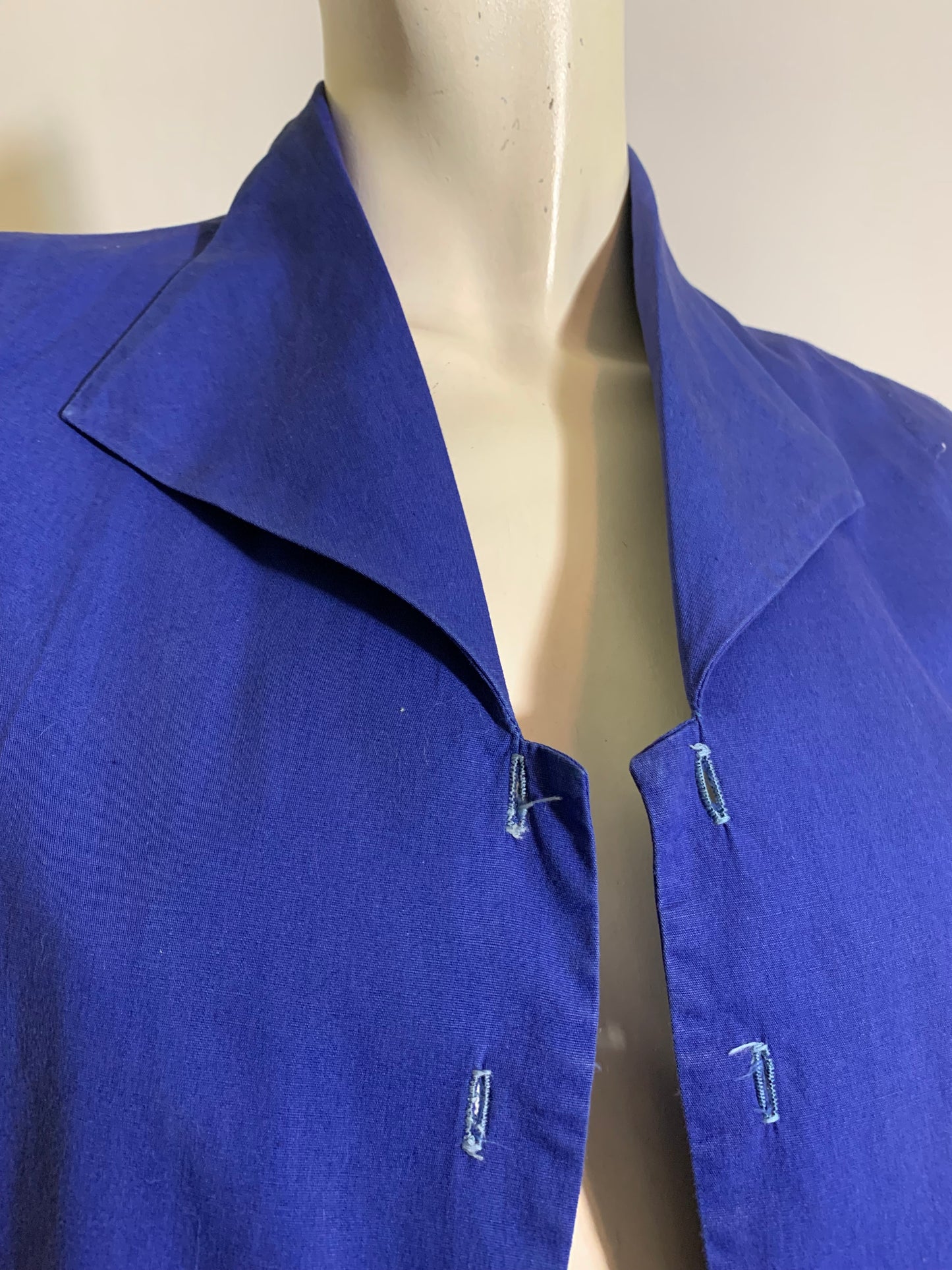 Royal Blue Double Button Sleeveless Cotton Blouse circa 1960s