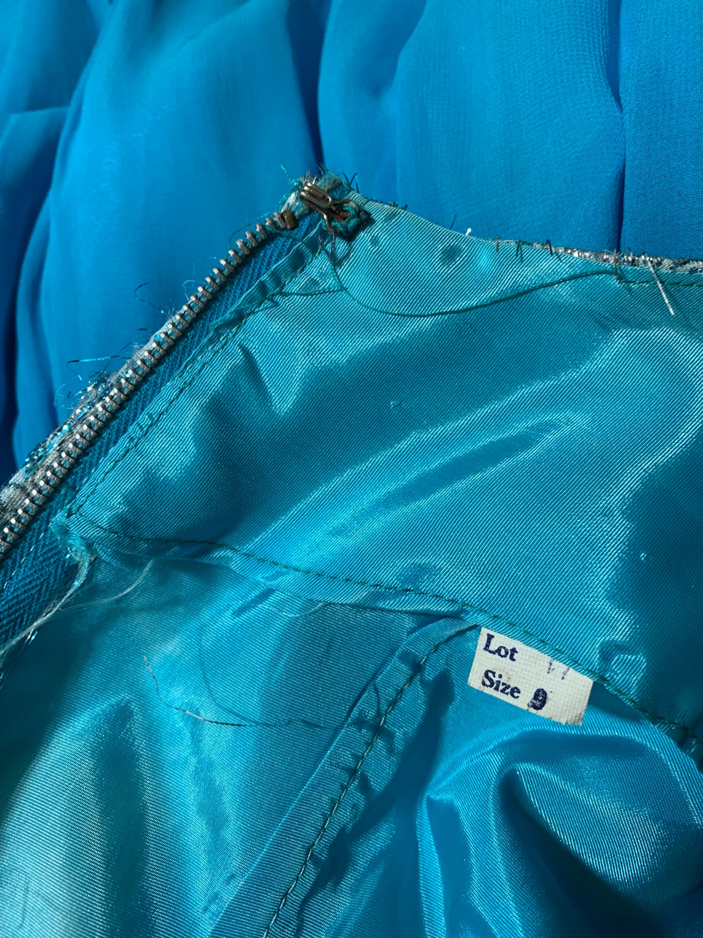 Girl Group Worthy Cyan Chiffon and Tinsel Lurex Cocktail Dress circa 1960s