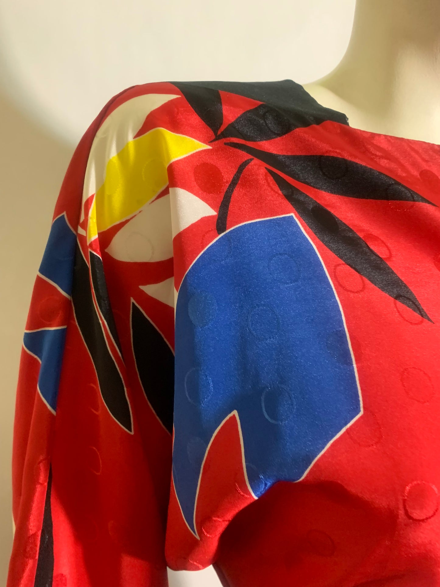 RESERVED Bold Floral Print Red Dress with Sash circa 1980s