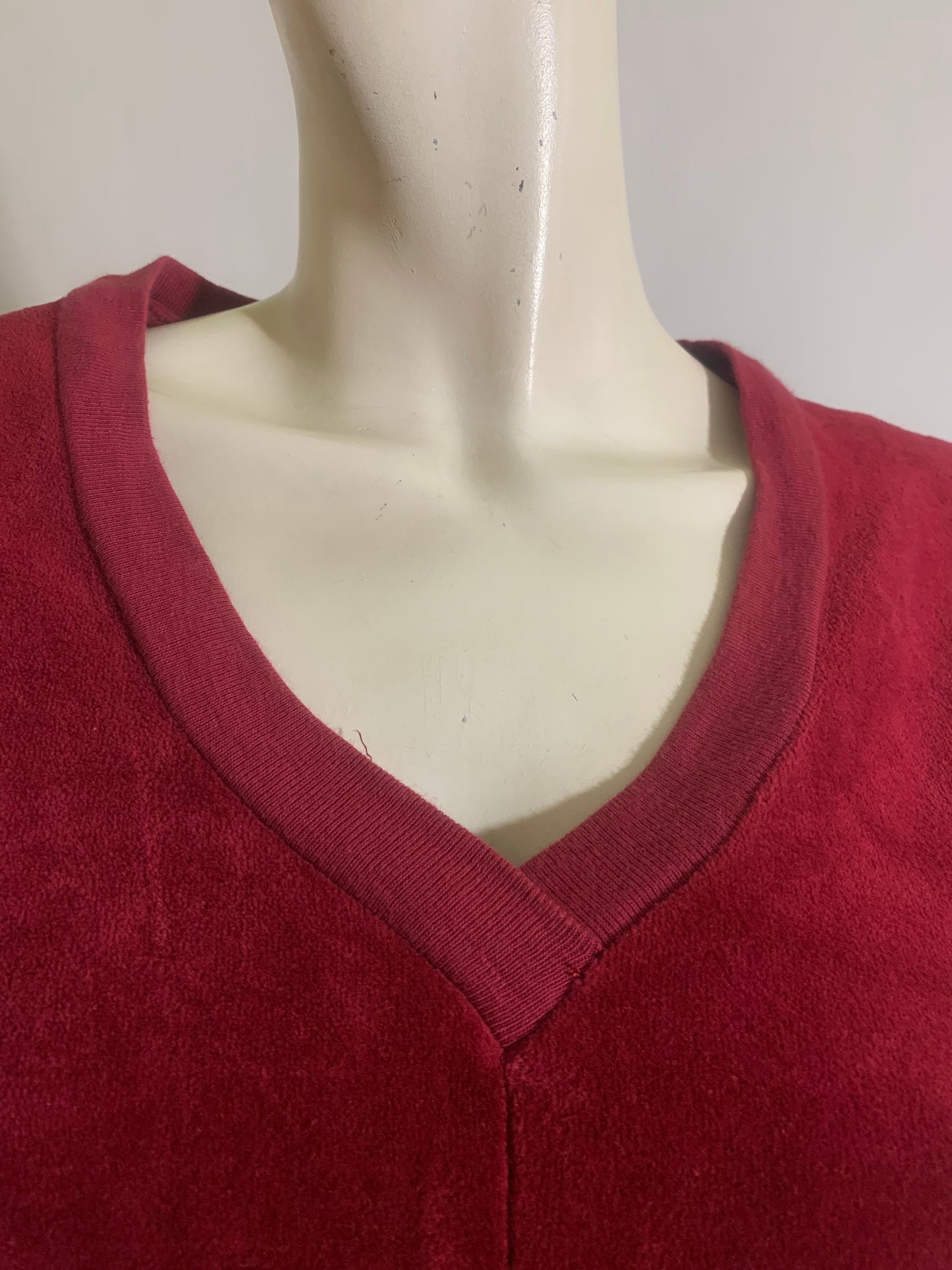 Burgundy Velour Dress with Cord Sash and Pockets circa 1980s