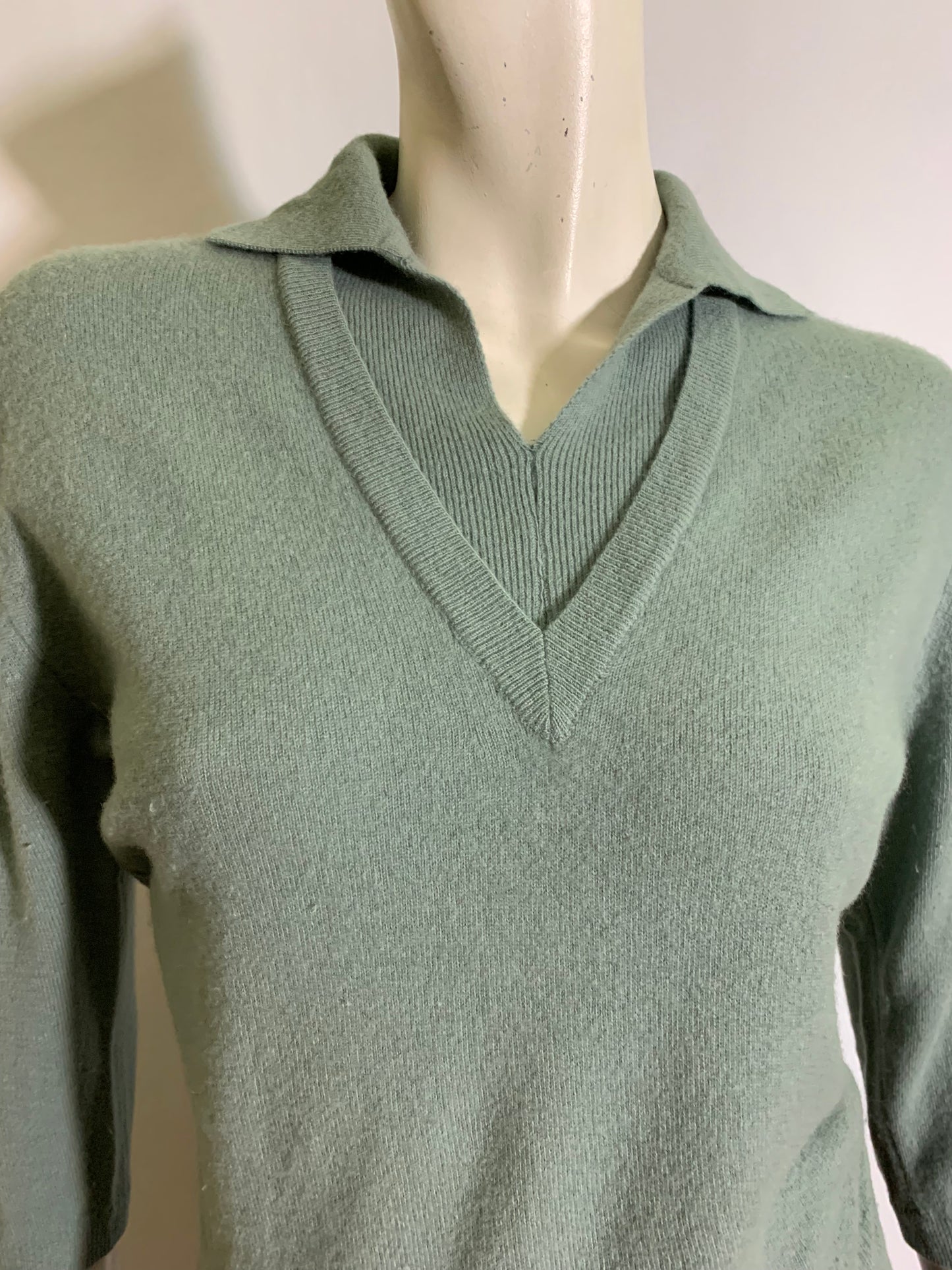 RESERVED Sage Green Orlon Sweater Notched Neckline circa 1960s