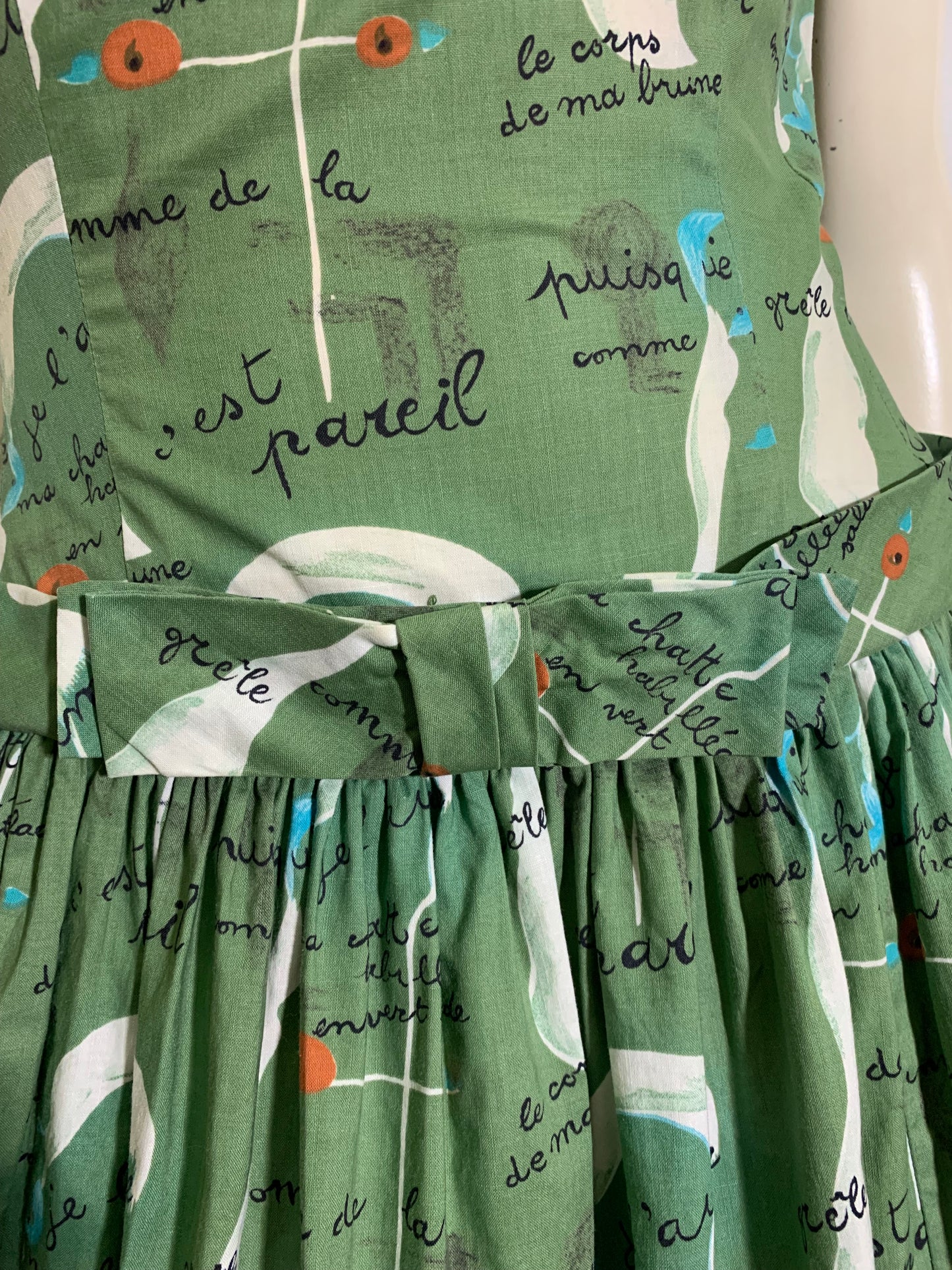 Rare Joan Miro Painting-Poem Art Print Fuller Fabrics Cotton Dress circa 1950s