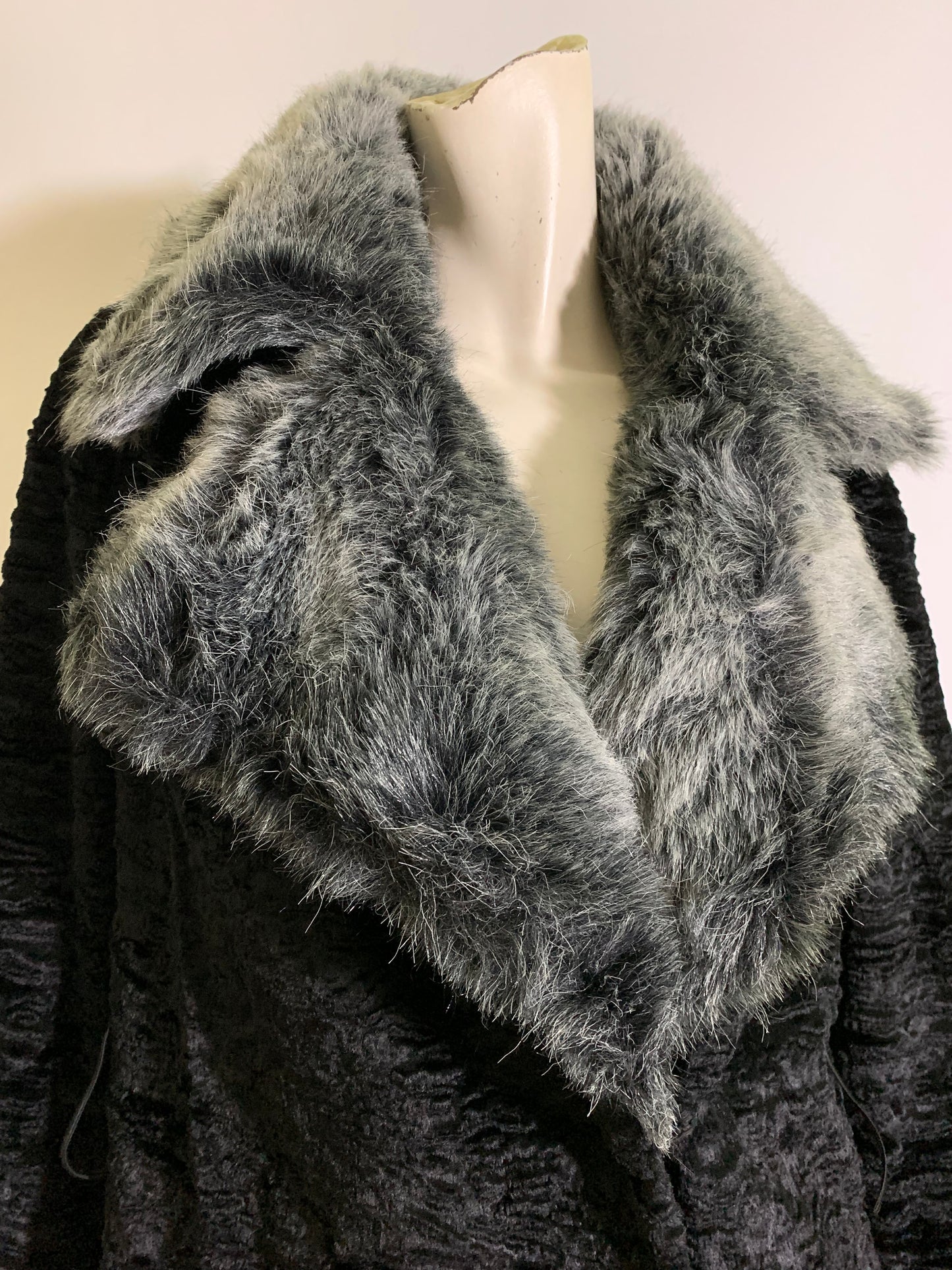 Faux Persian Lamb and Chinchilla "Fur" Coat with Frog Closure circa 1960s