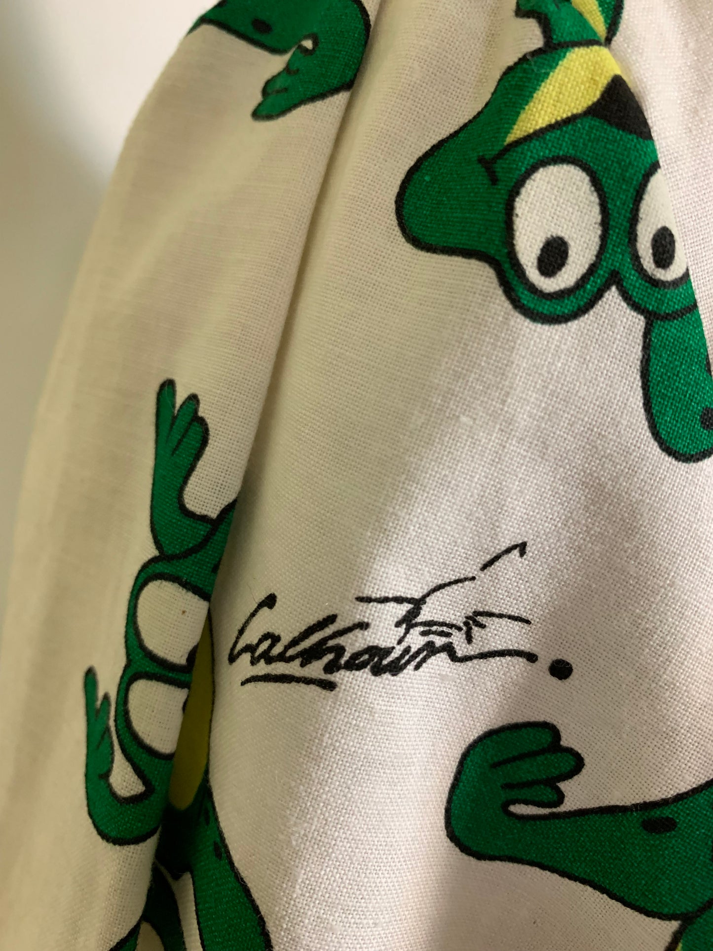Dancing Frog Novelty Print Cotton Dress circa 1990s