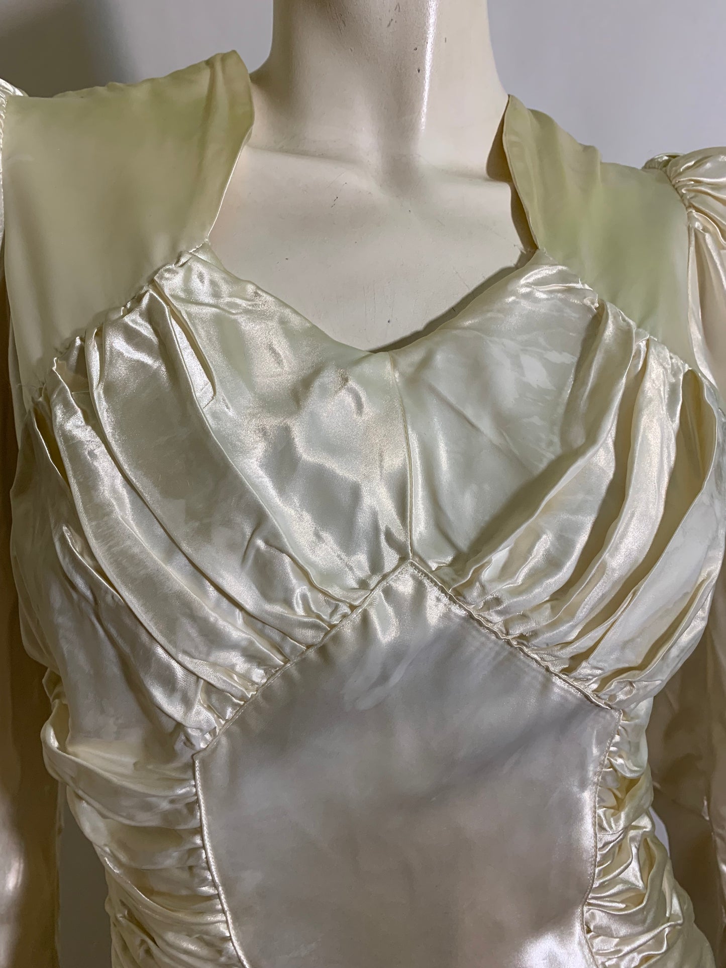 Sweetheart Neckline Slipper Satin Soft White Wedding Dress circa 1940s