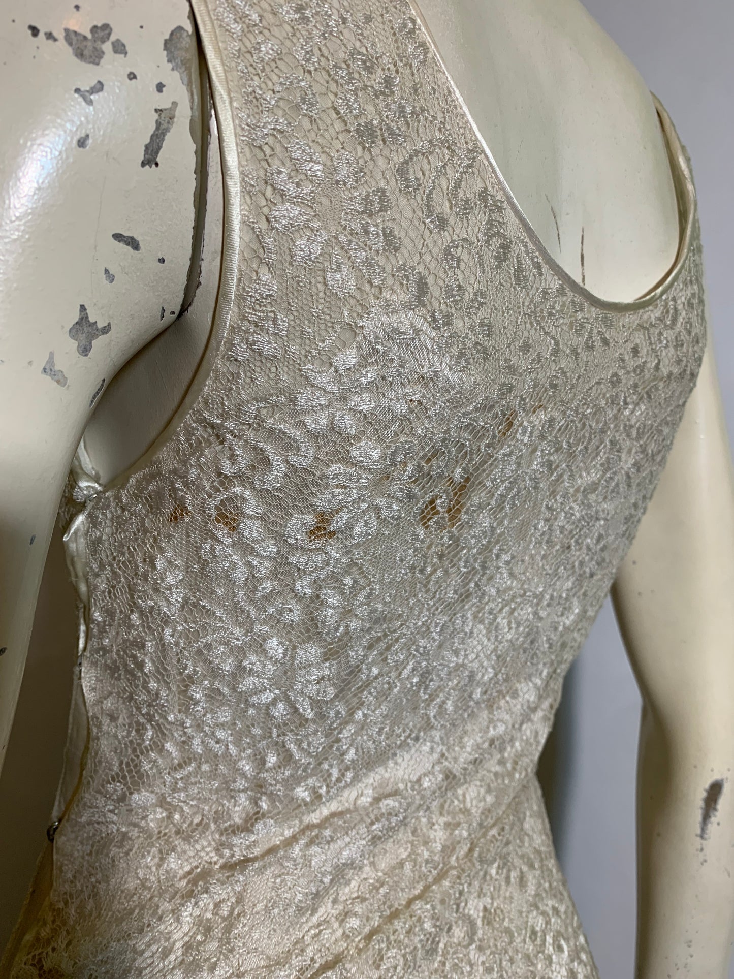 White Bias Cut Satin and Lace Dress circa 1930s