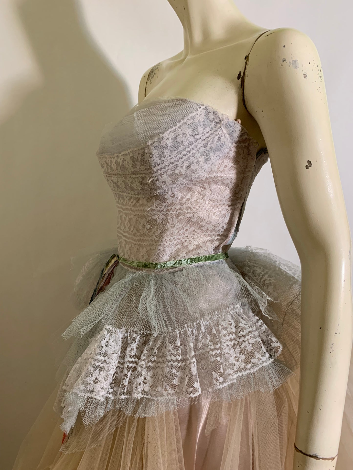 Nimue- the Reimagined Baby Blue and Pink Tulle Dress Flowers on Ribbons