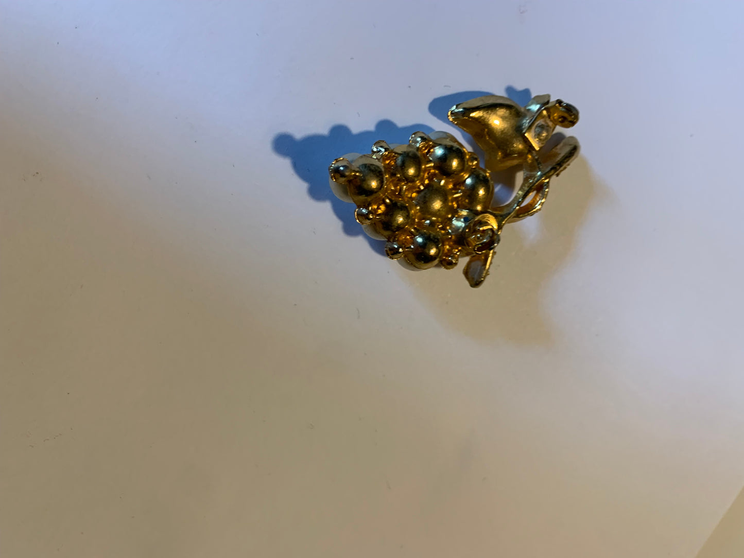 Faux Pearl Grape Cluster Brooch with Rhinestones circa 1960s