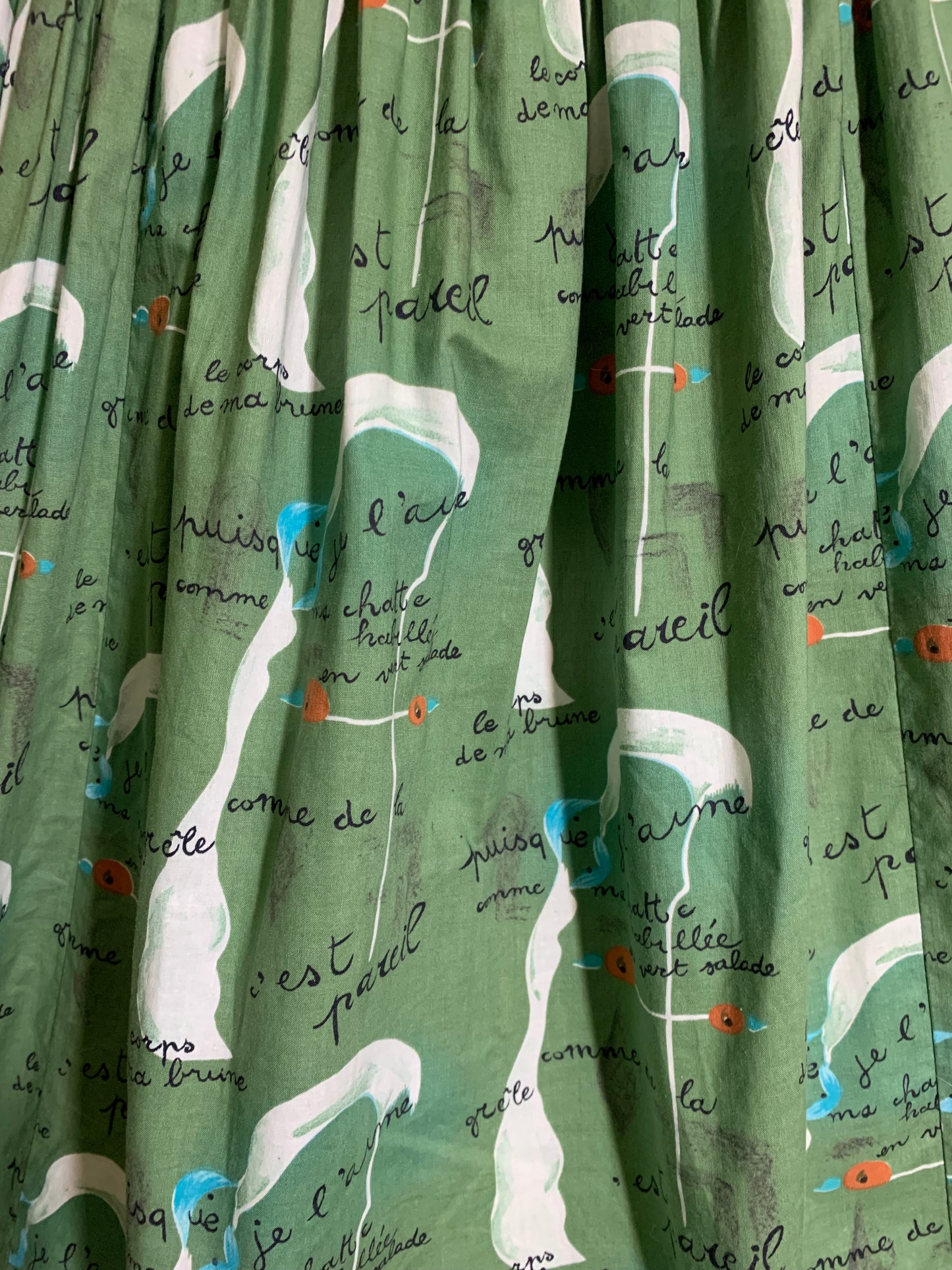 Rare Joan Miro Painting-Poem Art Print Fuller Fabrics Cotton Dress circa 1950s