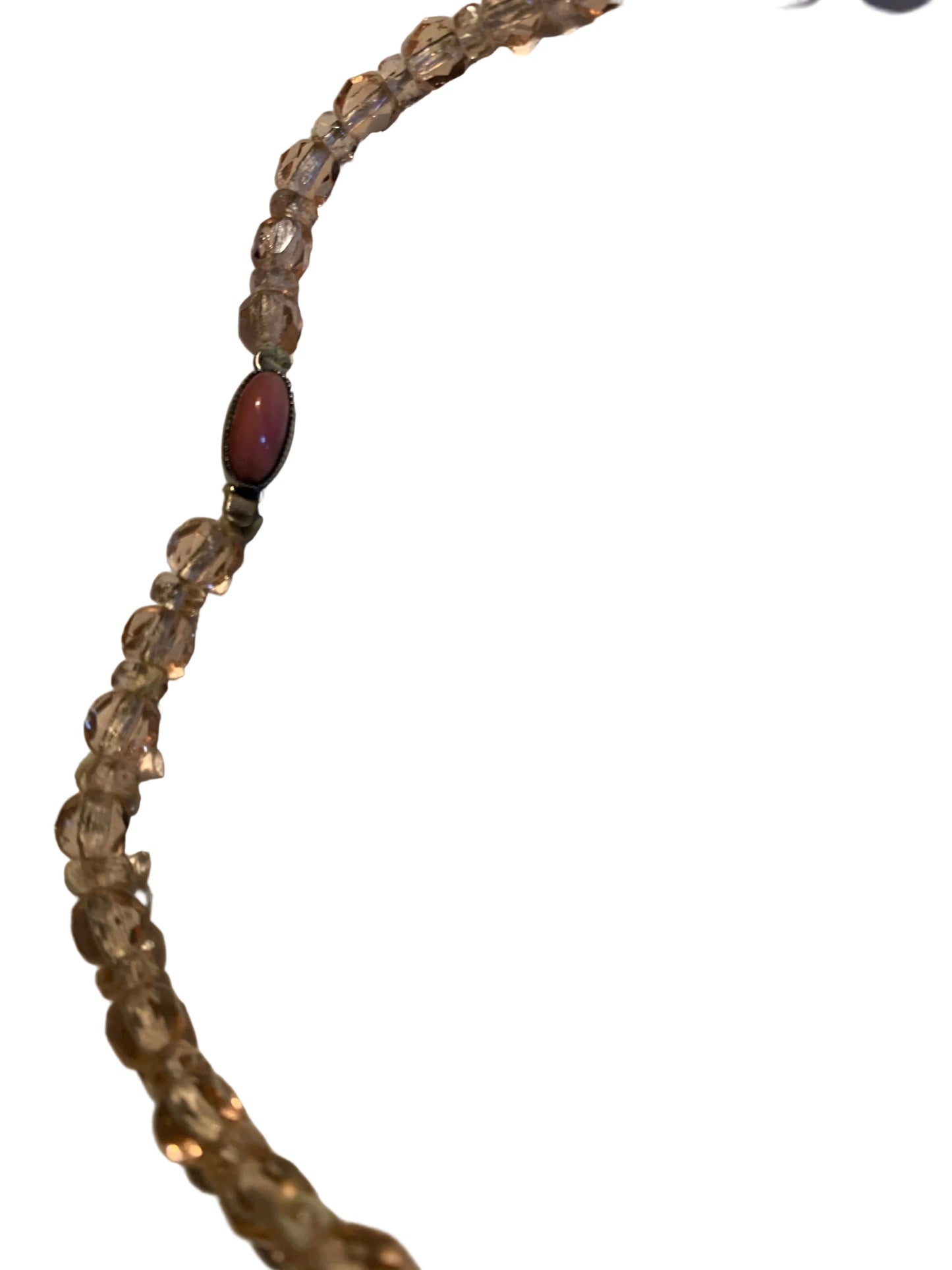 Pink Beveled Lead Crystal Bead Necklace circa 1940s