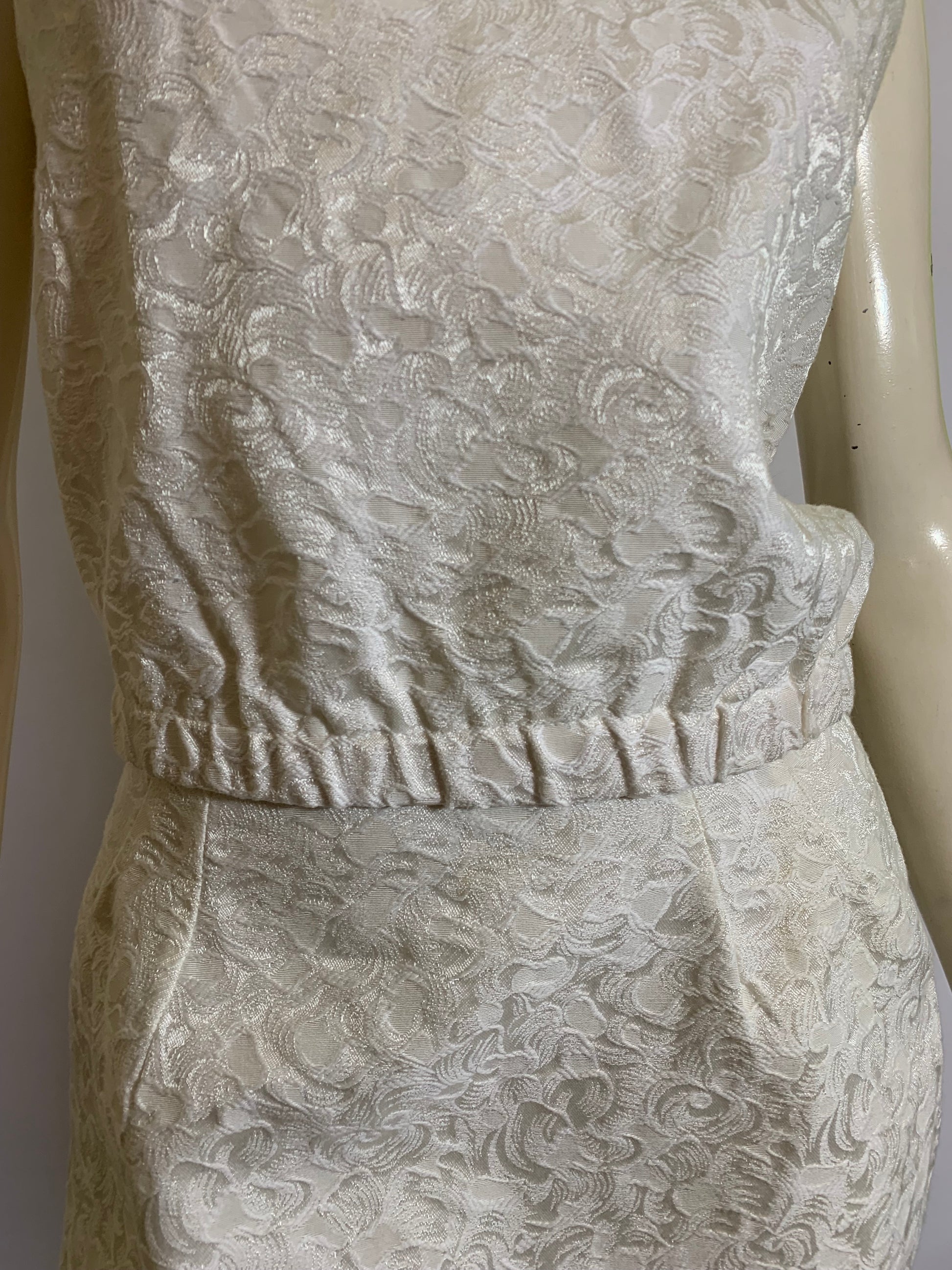 Two Piece White Damask Style Dress Set circa 1960s Two Piece White Damask Style Dress Set circa 1960s