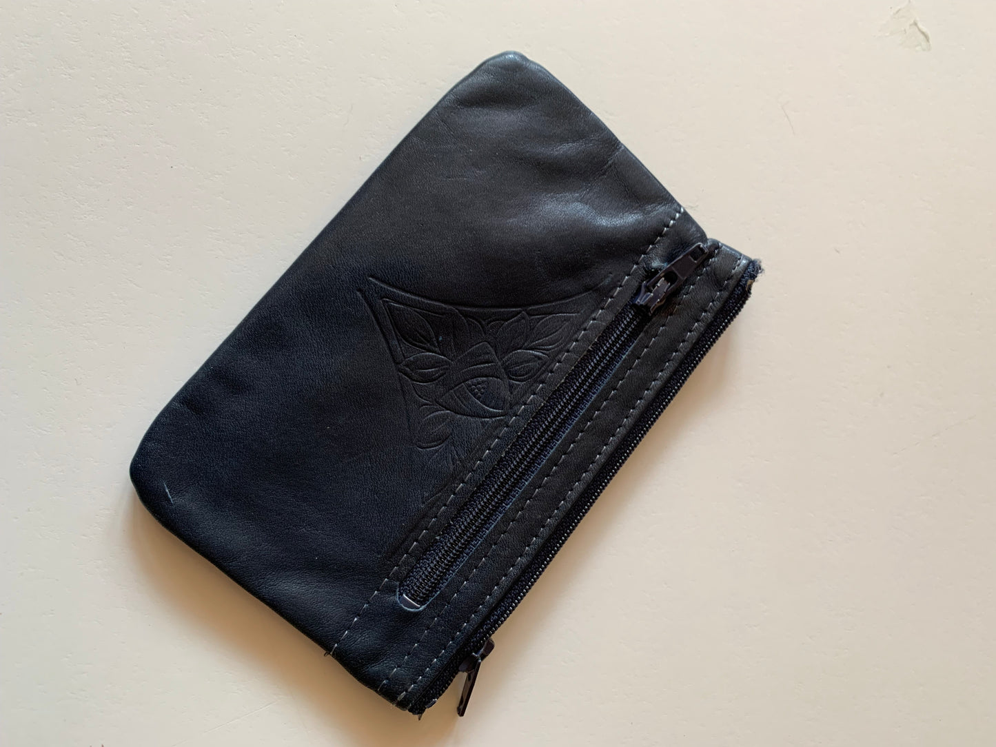 Deep Grey Blue Embossed Leather Coin Purse circa 1980s