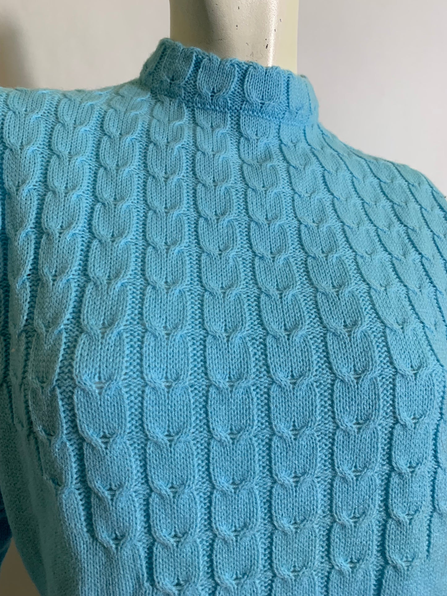 Baby Blue Cable Knit Long Sleeved Sweater circa 1960s