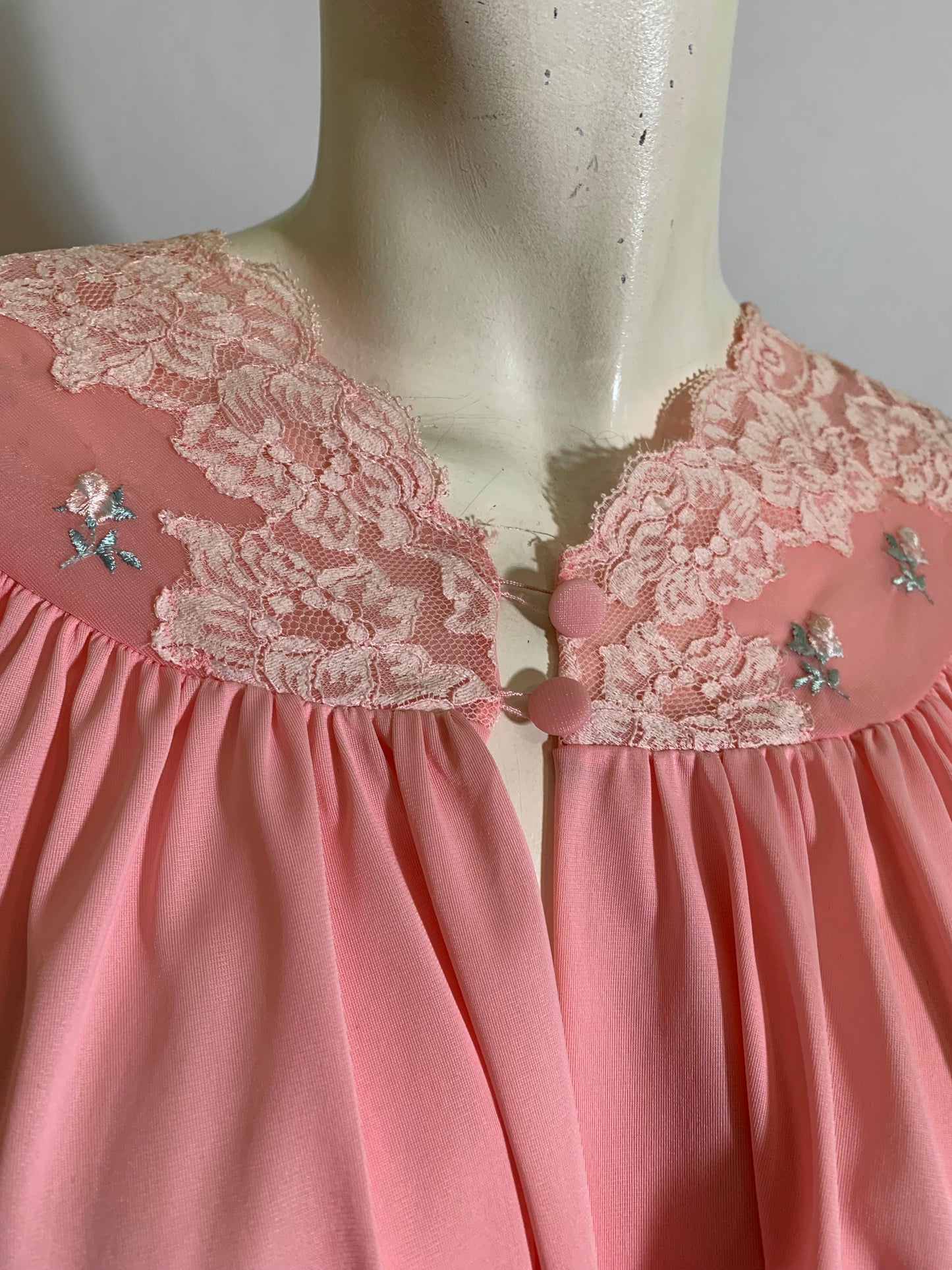 Rose Pink Nylon Lace Trimmed Bed Jacket circa 1960s