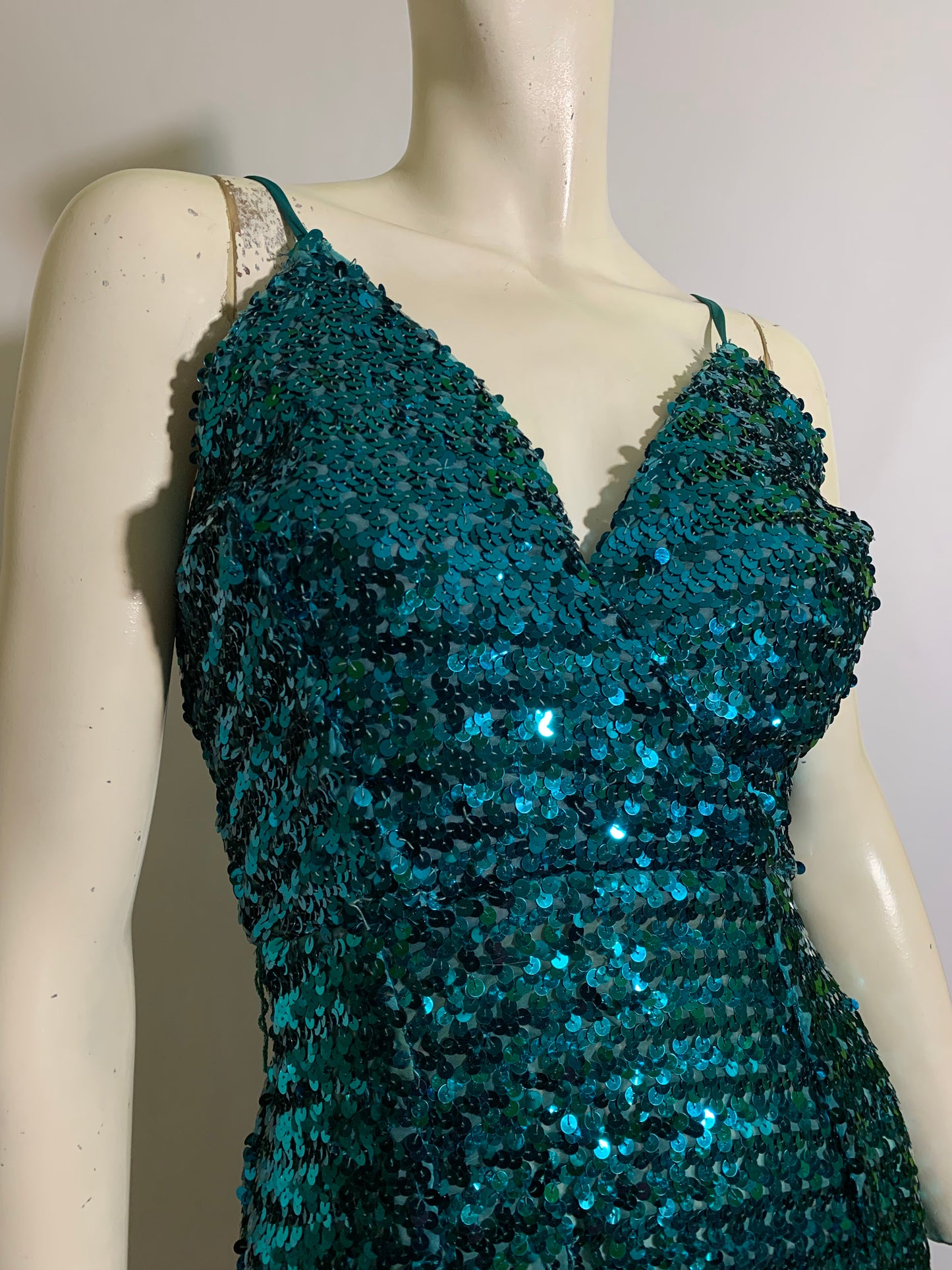 Disco Glam Turquoise Sequined Dress circa 1980s