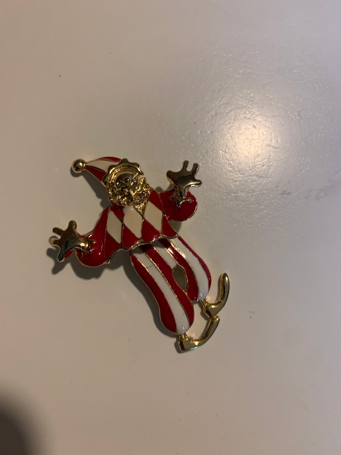 Red and White Articulated Dancing Jester Brooch circa 1960s