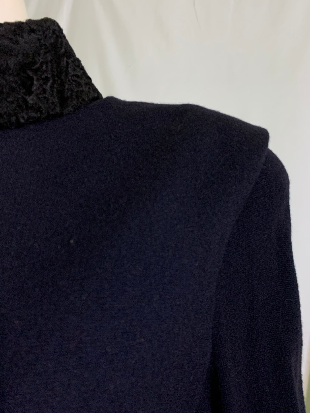 Midnight Blue Cashmere and Fur Pullover Top Shoulder Pads circa 1990s