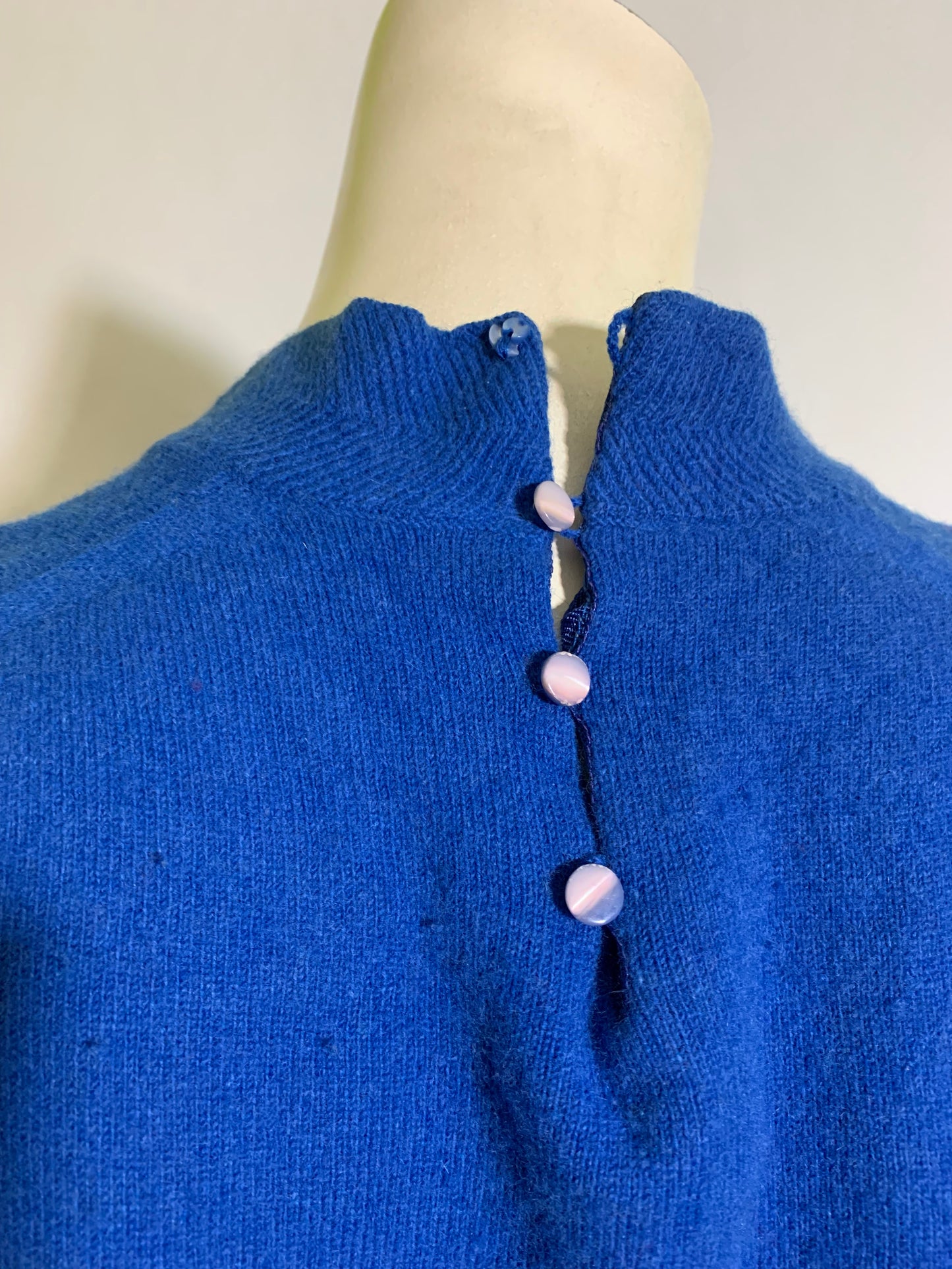 Cobalt Blue Orlon Sweater Notched Neckline circa 1960s
