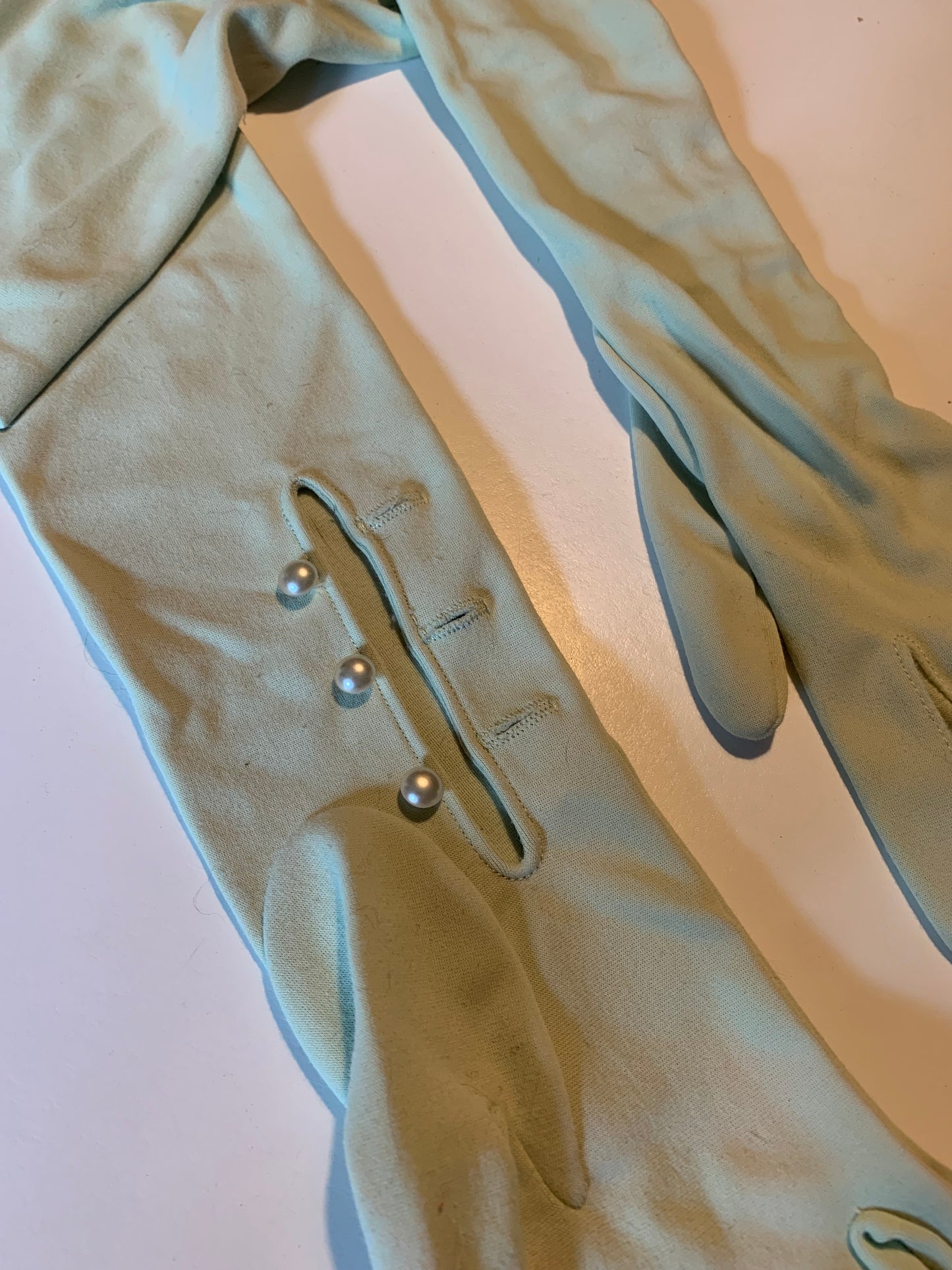 Mint Green Opera Length Nylon Gloves circa 1960s