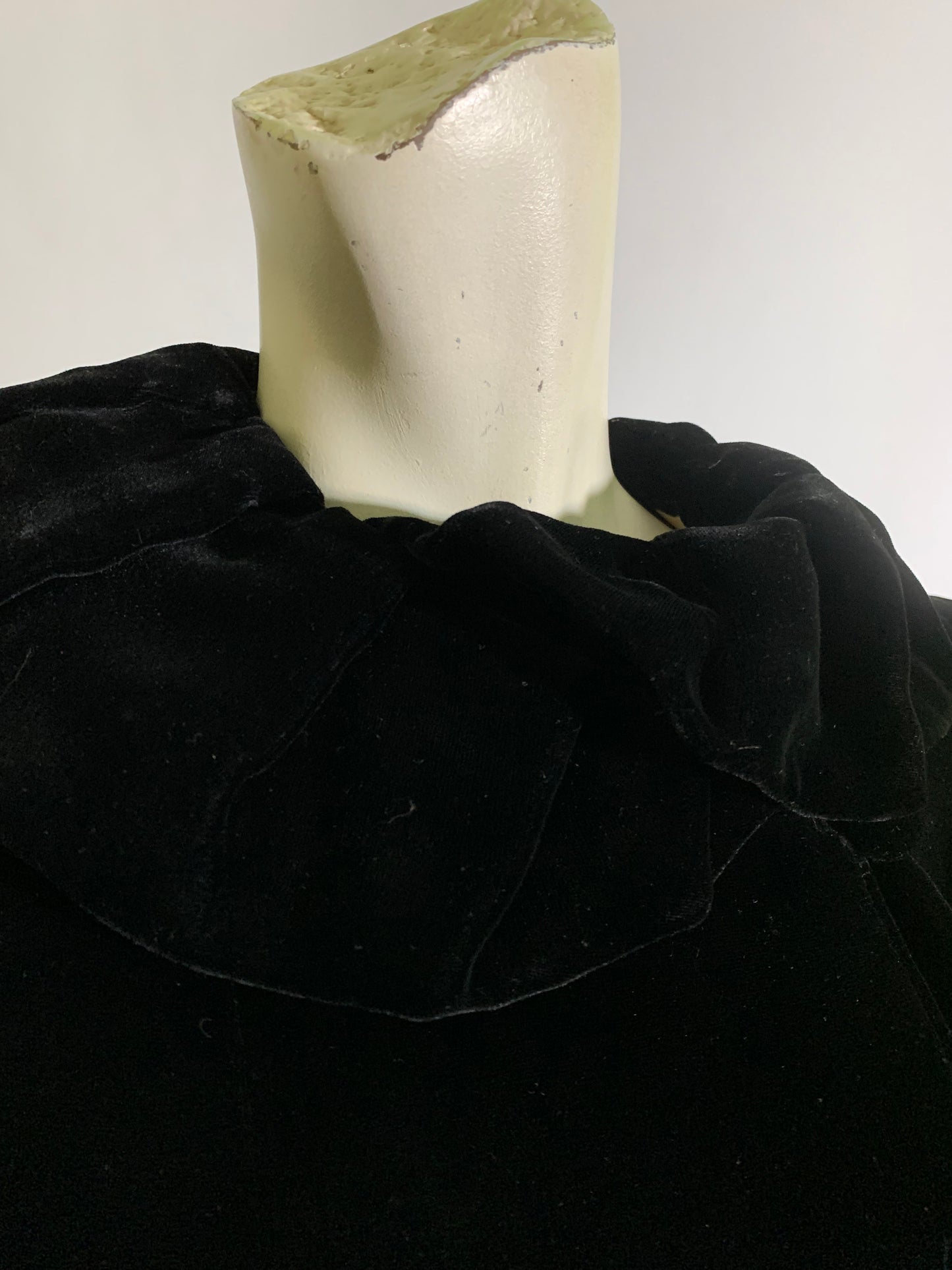 Ebony Velvet Princess Line Opera Coat with Ruffled Collar circa 1930s