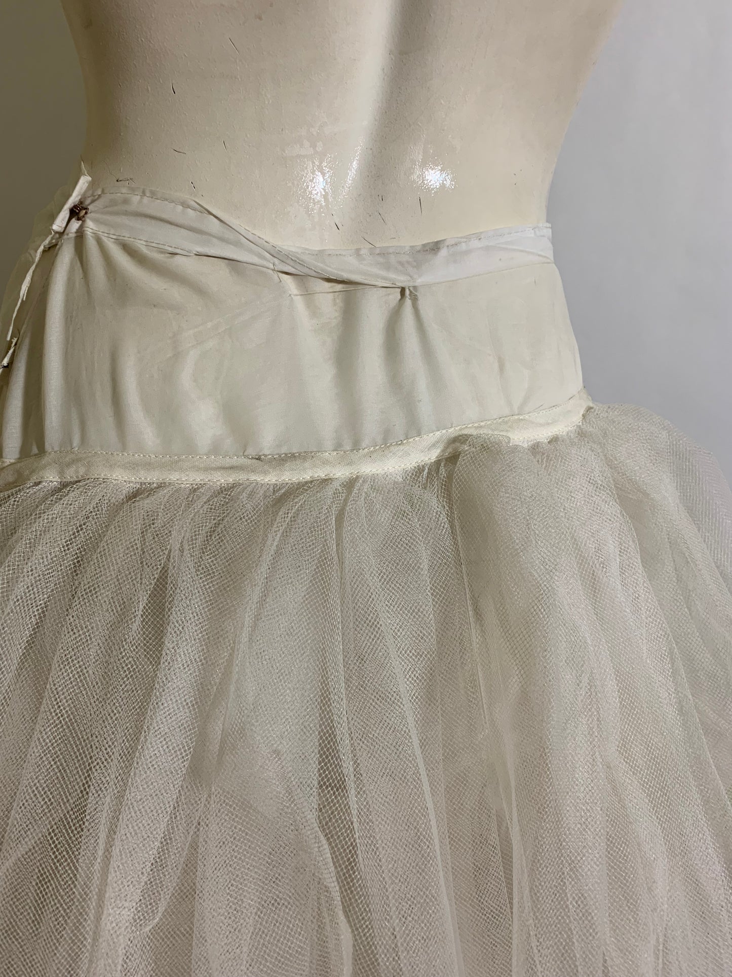 Soft White Bustle Back Long Half Slip w/ Tulle circa 1950s