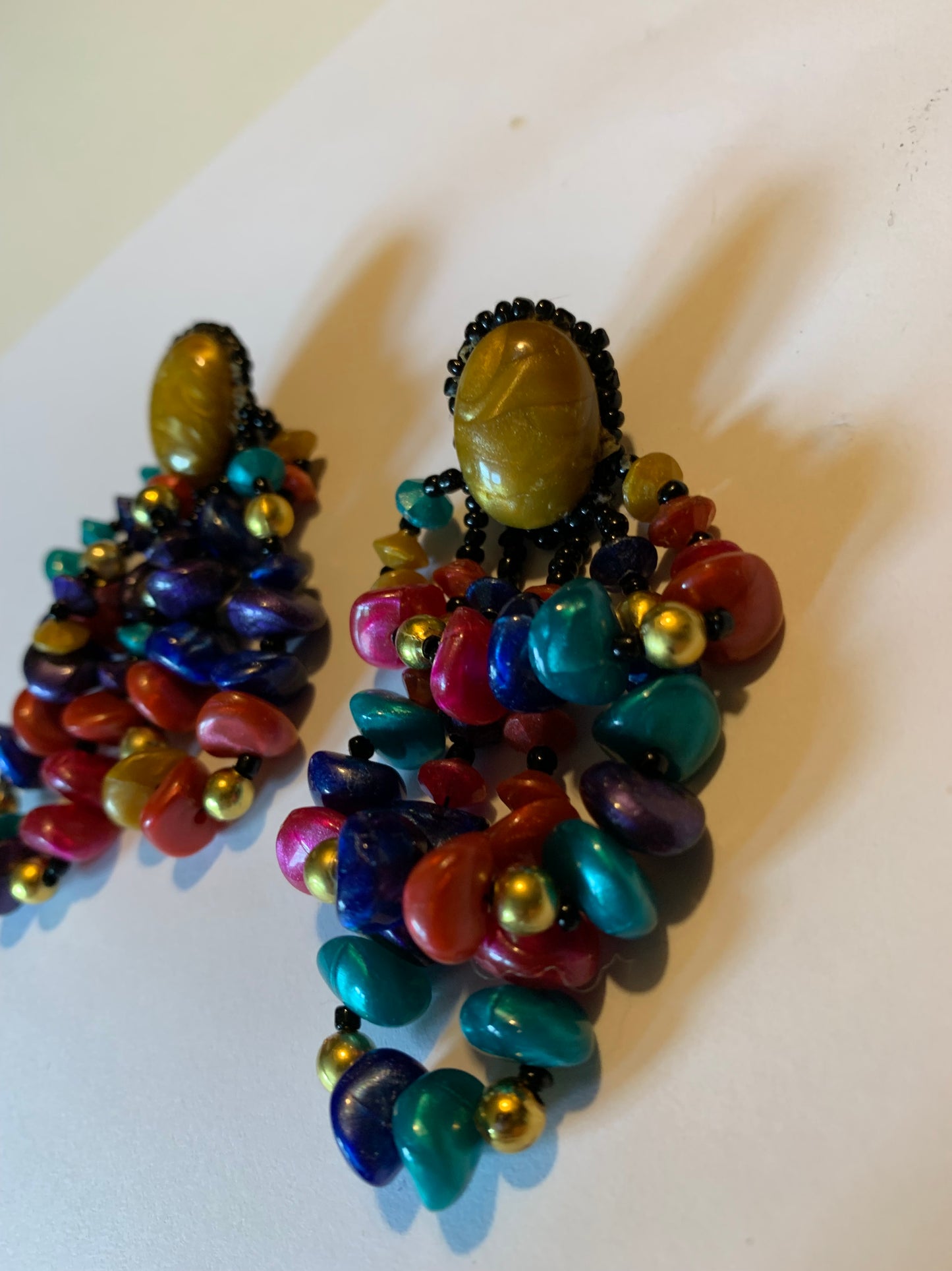 Exotic Looped Beaded Statement Earrings circa 1980s