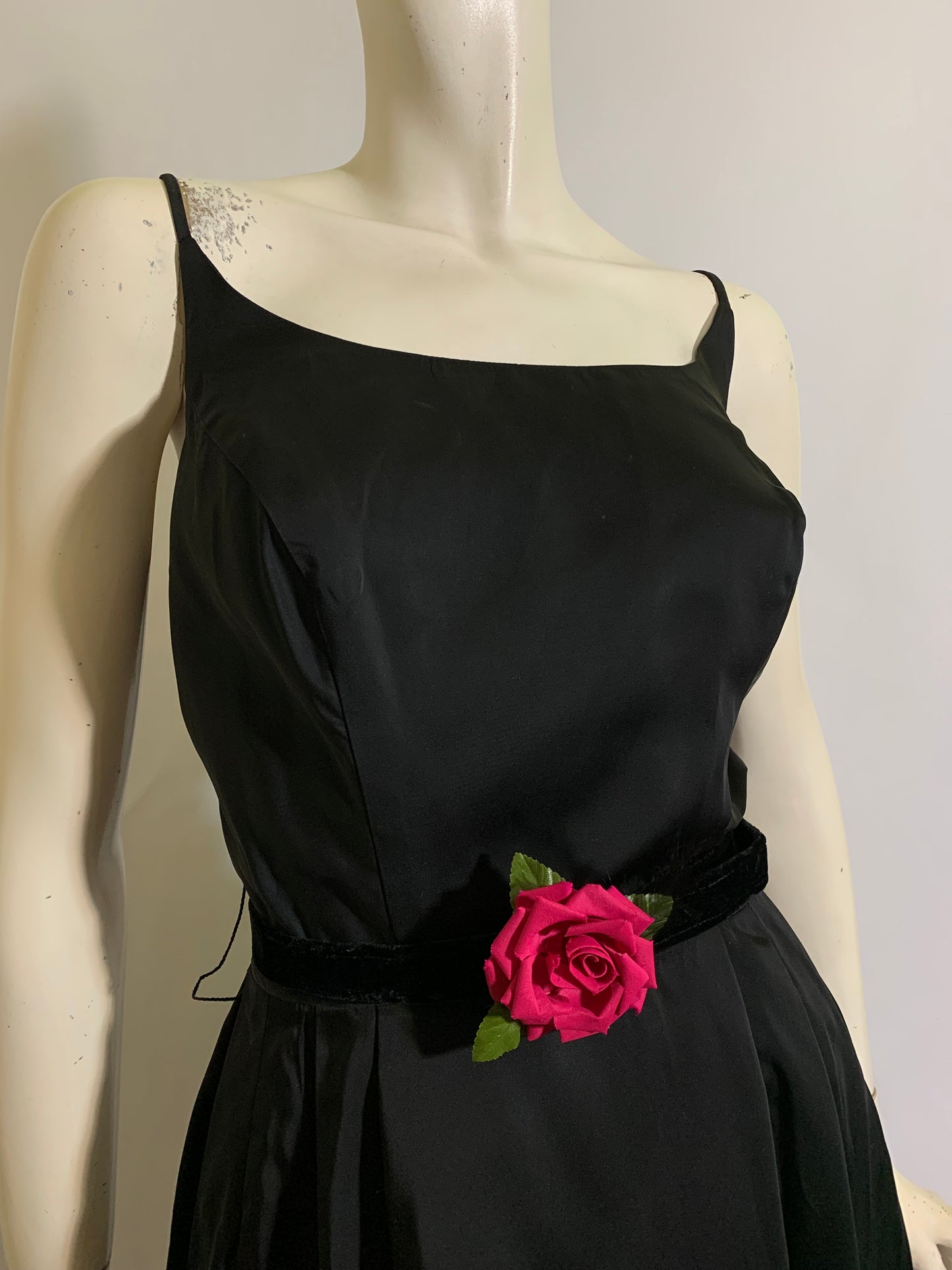 A Very Doris Day Classic Little Black Dress with Rose on Velvet Belt circa 1960s