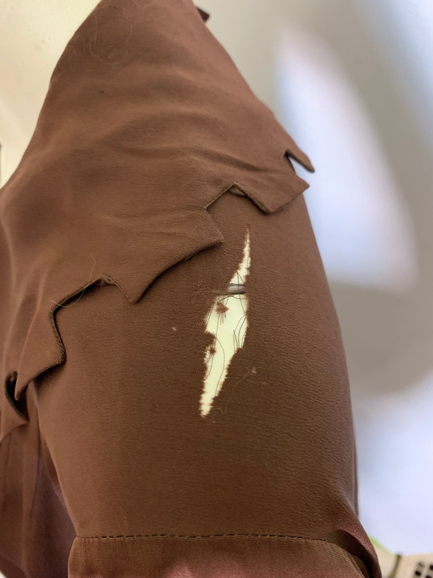 Cinnamon and Brown Silk and Velvet Dress circa 1920s as is