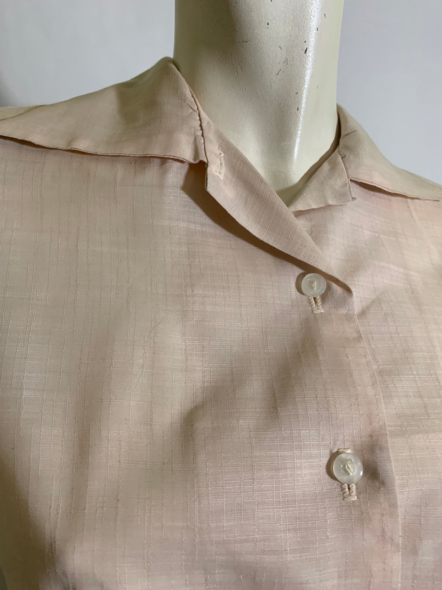 Sand Pink Linen Look Cotton Blouse circa 1960s