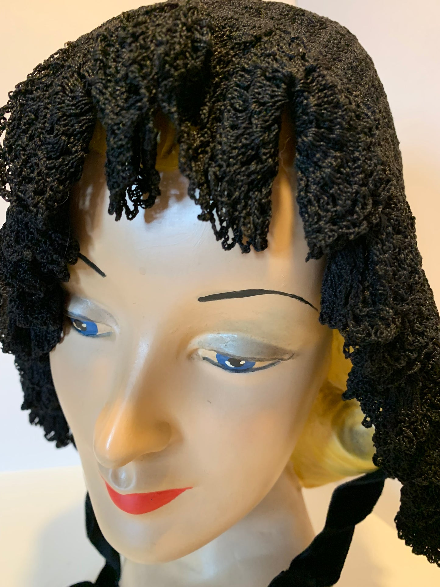 Black Silk Crocheted Bonnet circa 1890s