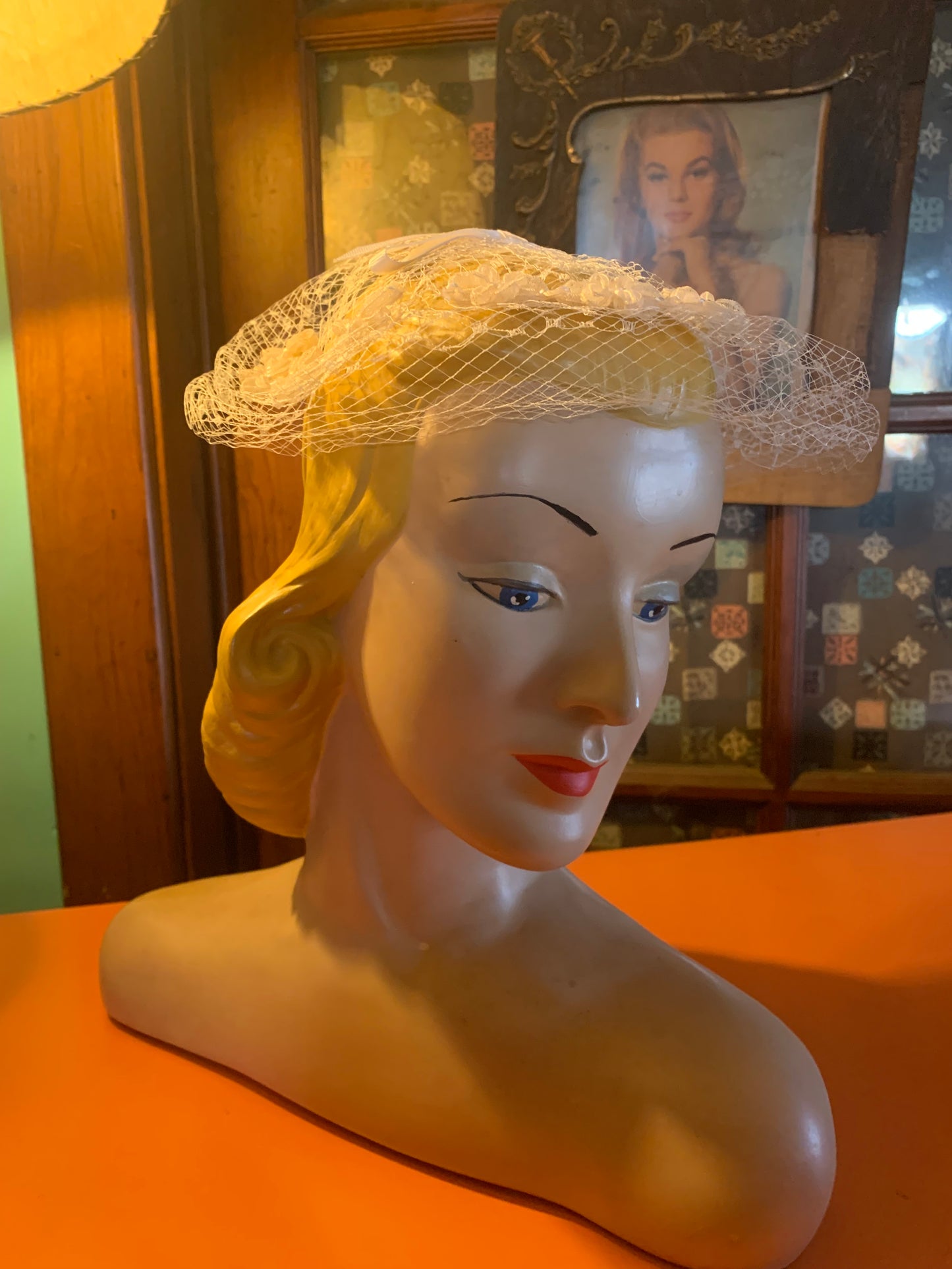 Ivory Stiffened Netting Hat with Bow circa 1960s