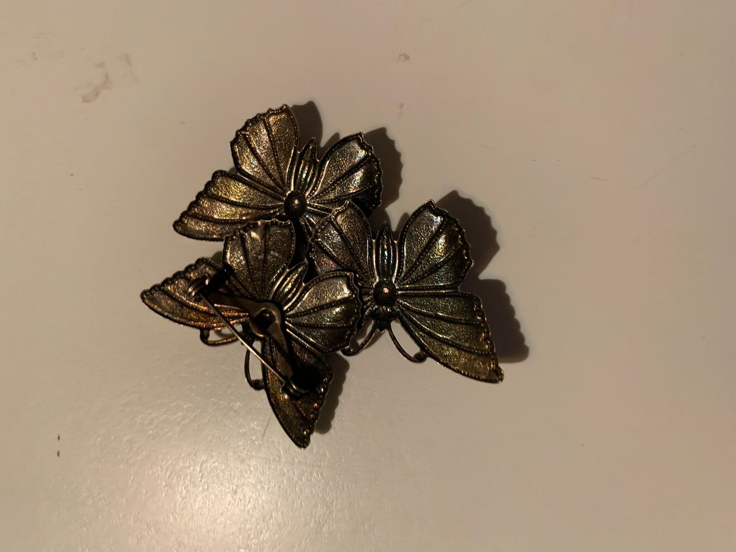 Trio of Enameled Pastel Butterflies Brooch circa 1980s