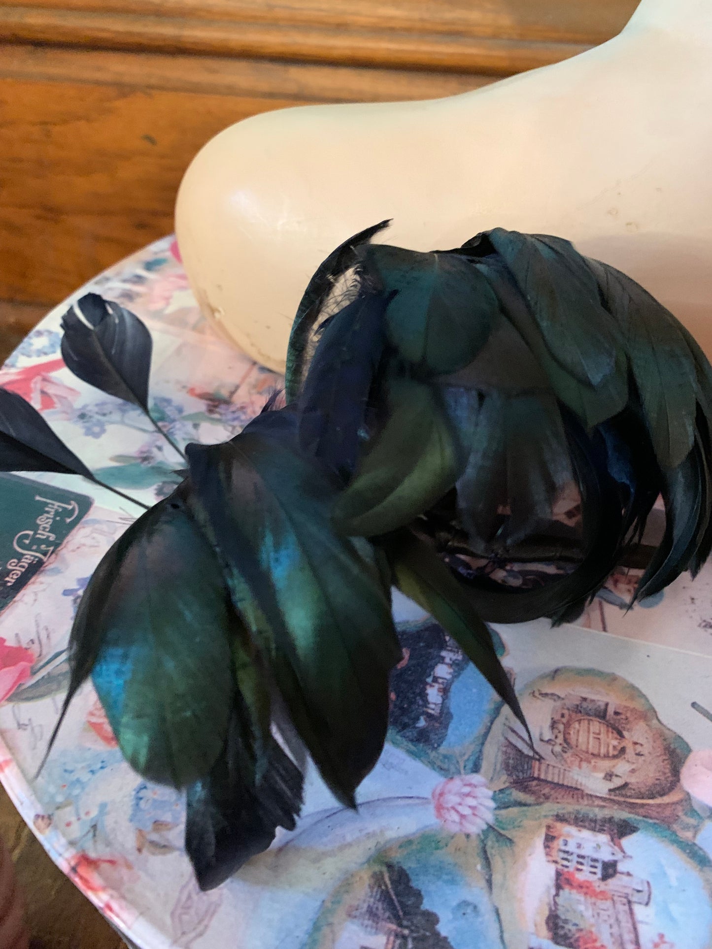 Iridescent Curled Coq Feather Hair Piece circa 1890s