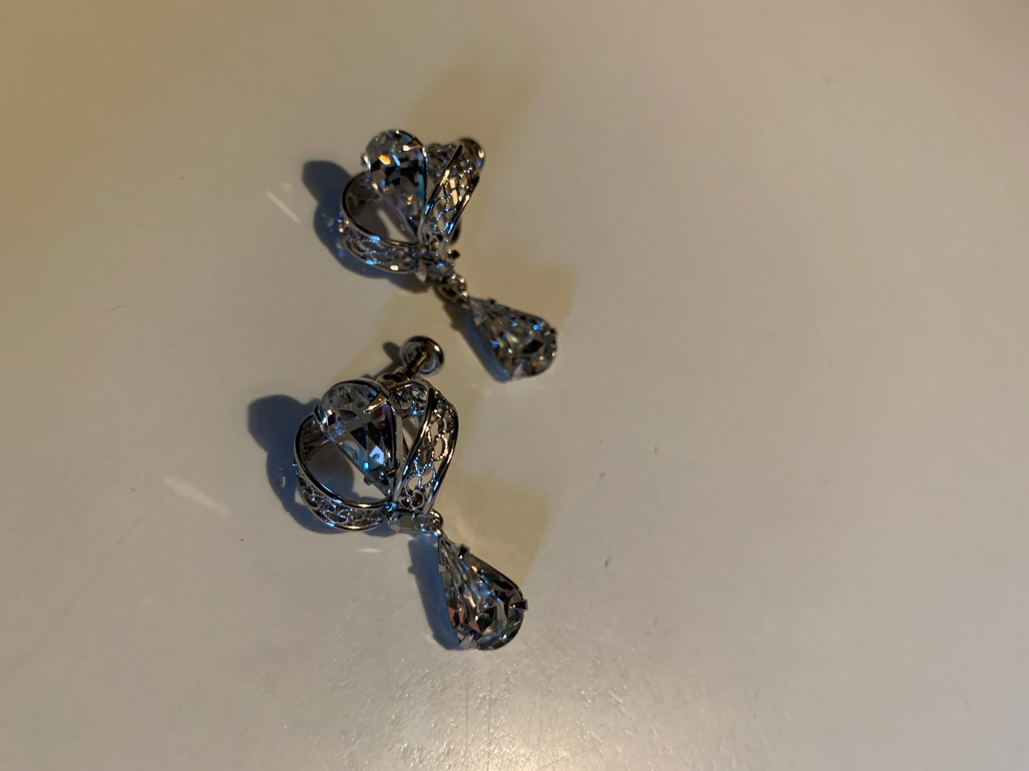 Glam Crystal and Rhinestone Dangle Clip Earrings circa 1950s
