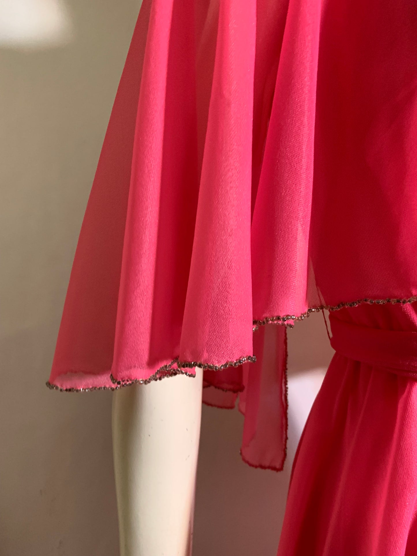 Shocking Pink Chiffon Caped Maxi Dress circa 1970s