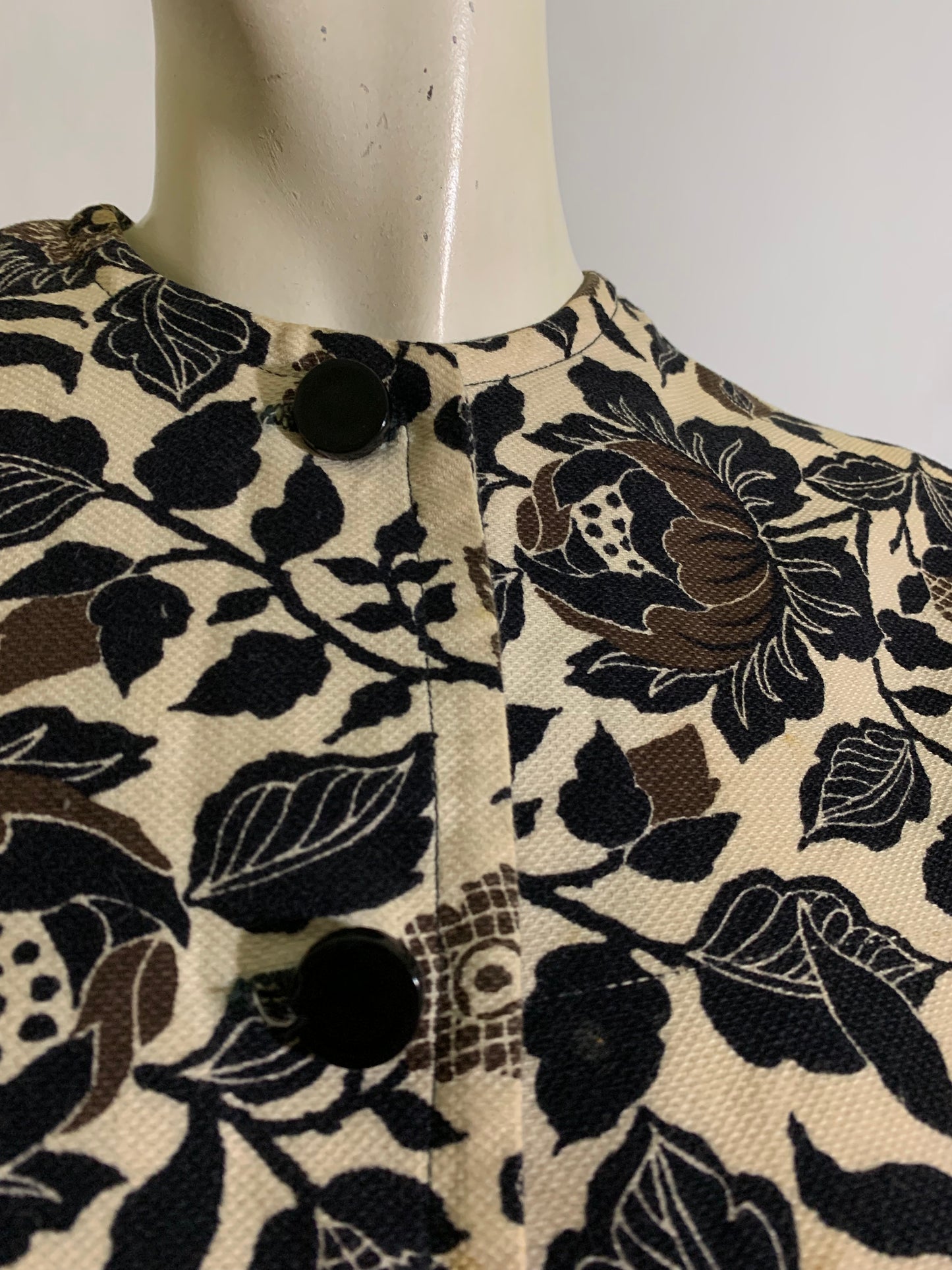 Black and Grey Floral Print Cotton Jacket circa 1960s