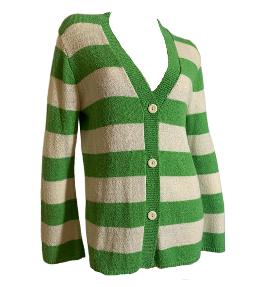 Green Striped Cardigan Sweater circa 1980s