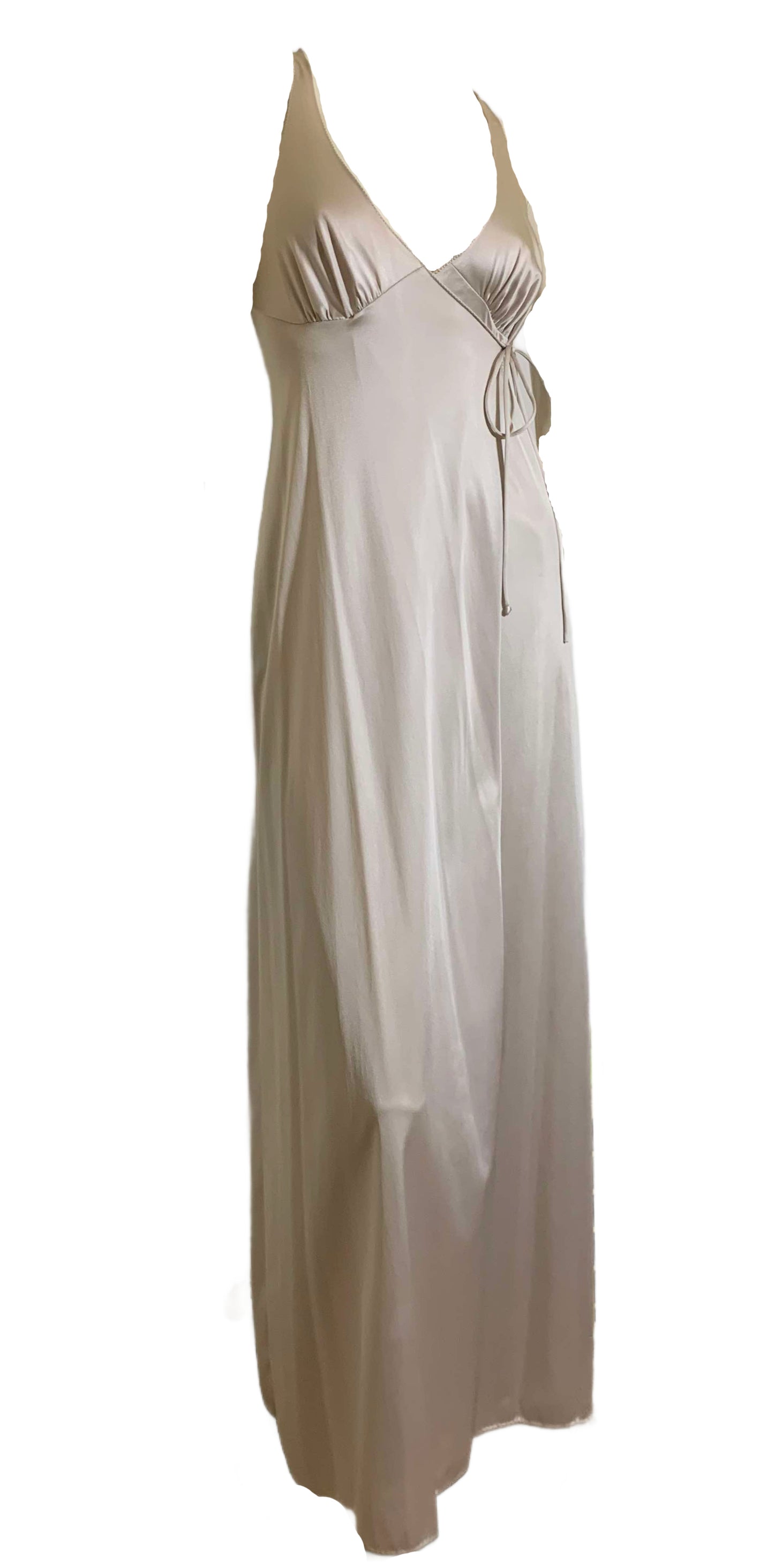 Silvery Grey Wrap Front Slinky Nylon Nightgown circa 1970s