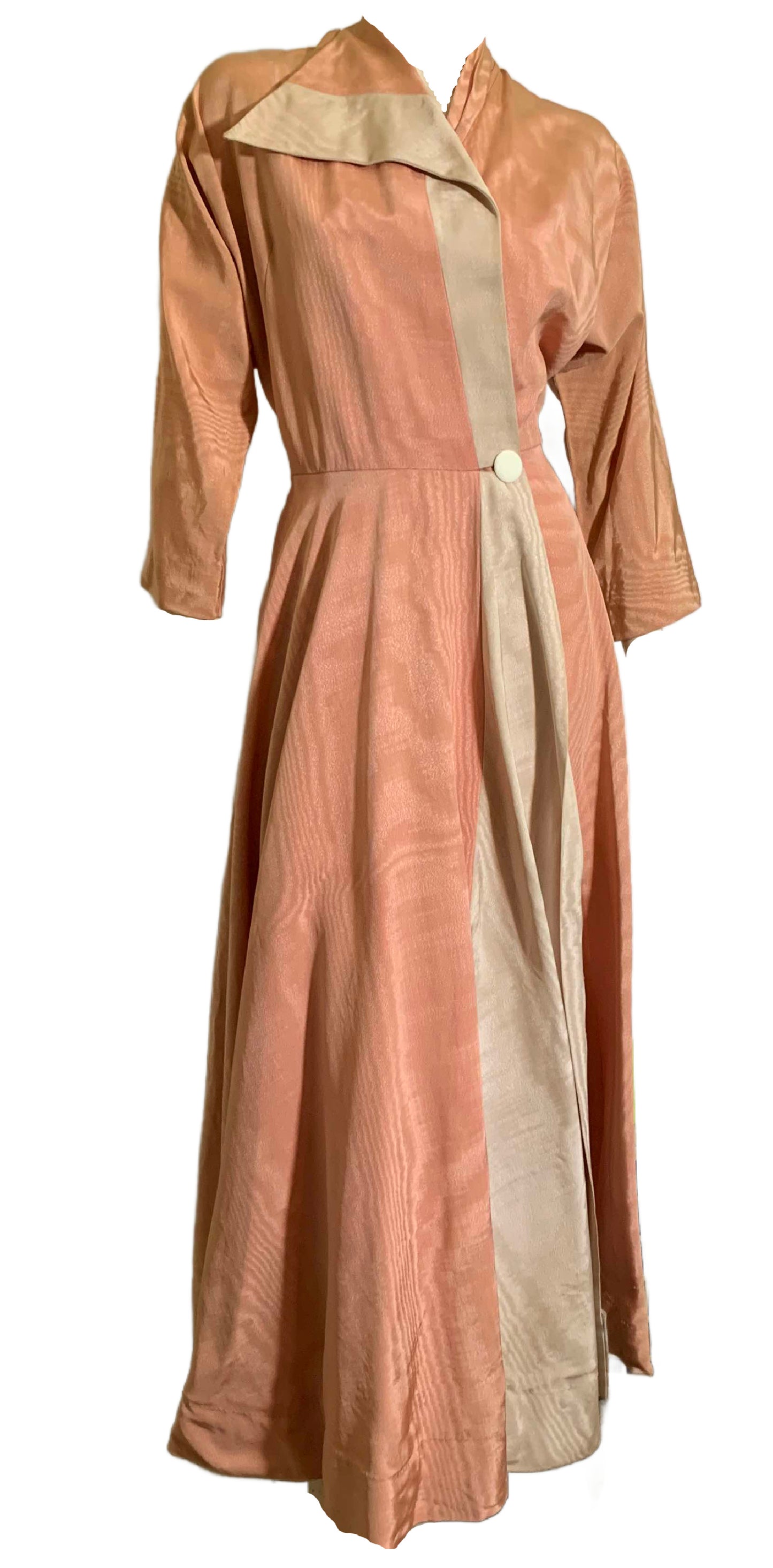 Peache Moiré Taffeta Two Tone Robe with Asymmetrical Robe circa 1940s