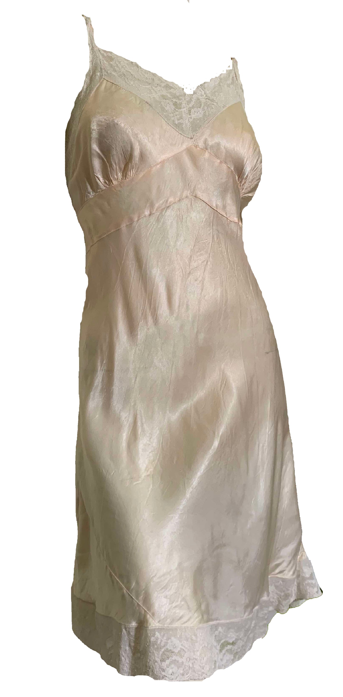 Peach Satin Embroidered Full Slip circa 1940s 38