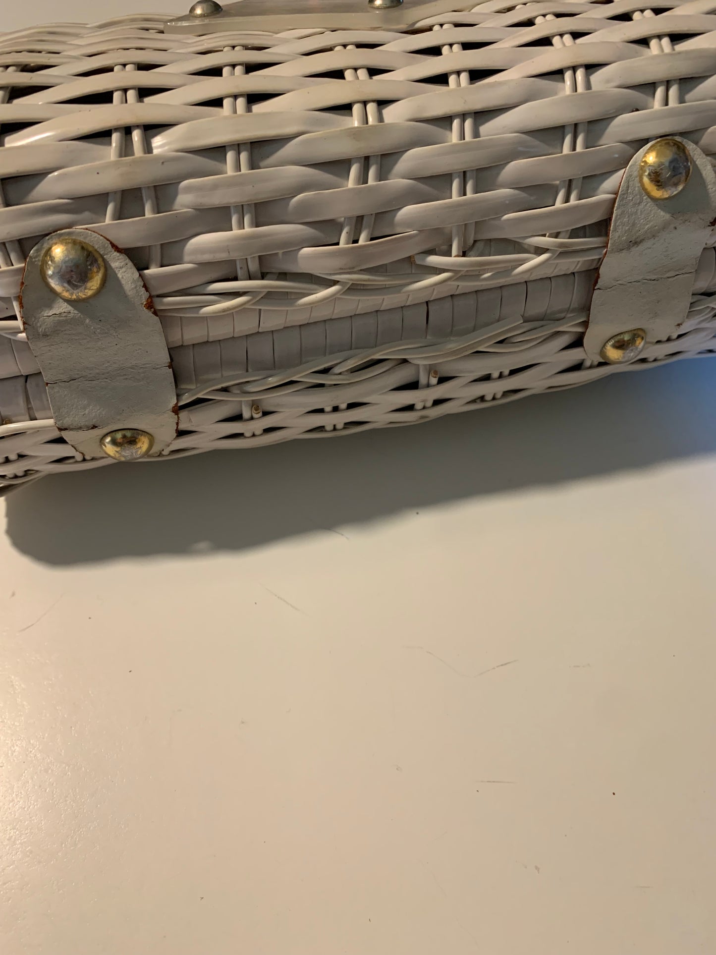 Lucite Trimmed White Wicker Handbag circa 1960s