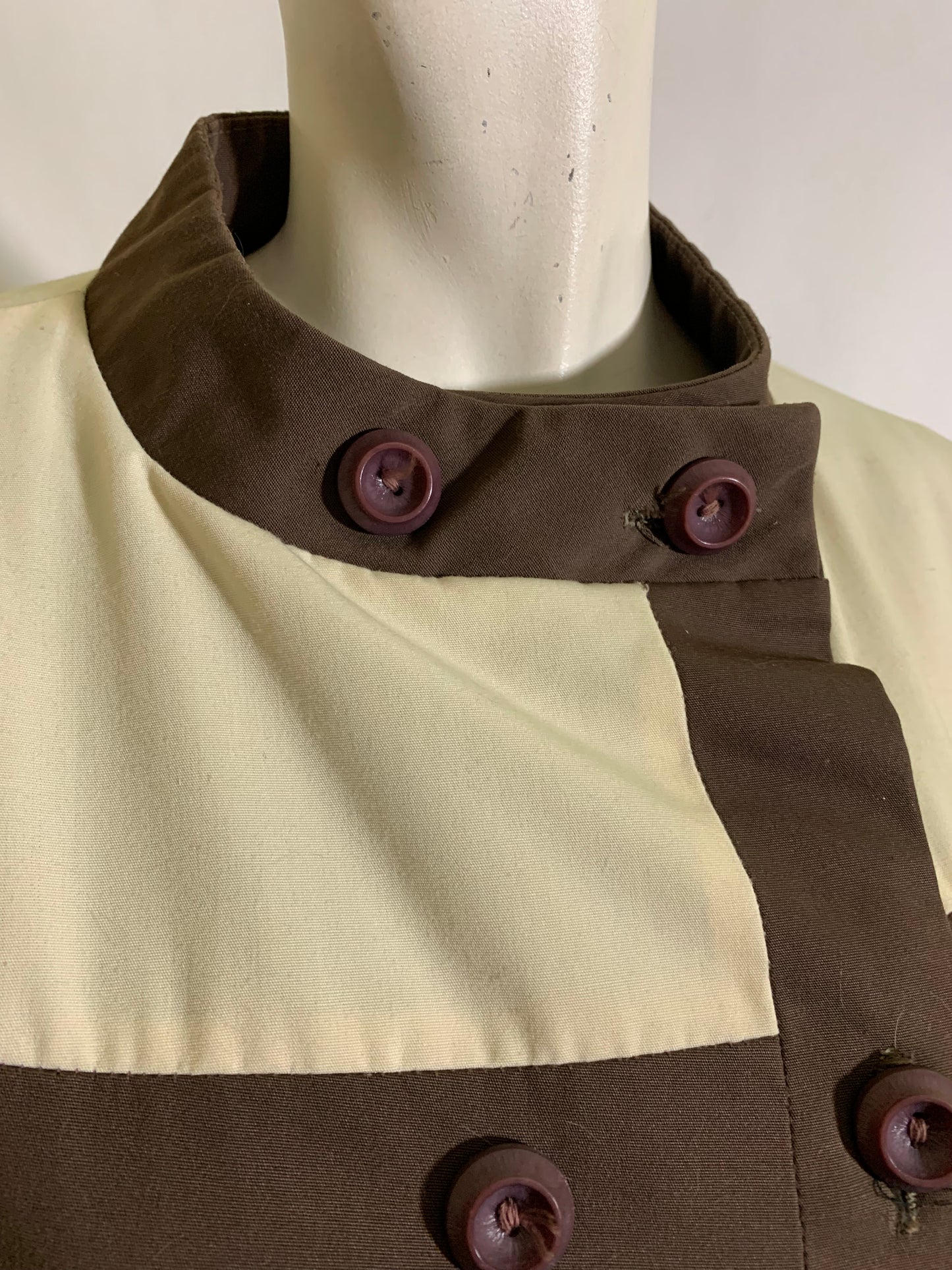 Chic High Collar Cocoa and Tan Poplin Spring or Fall Coat circa 1960s