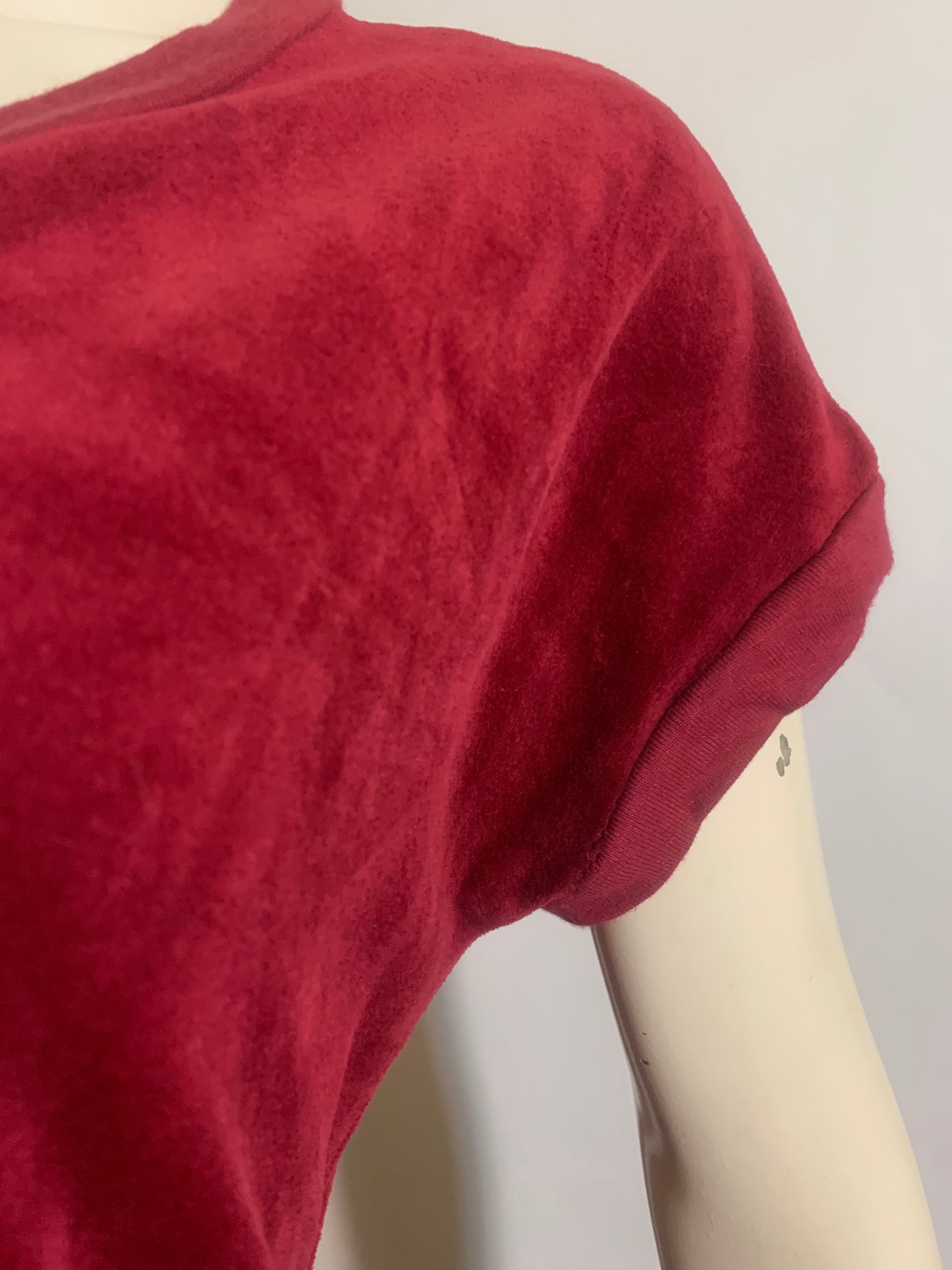 Burgundy Velour Dress with Cord Sash and Pockets circa 1980s