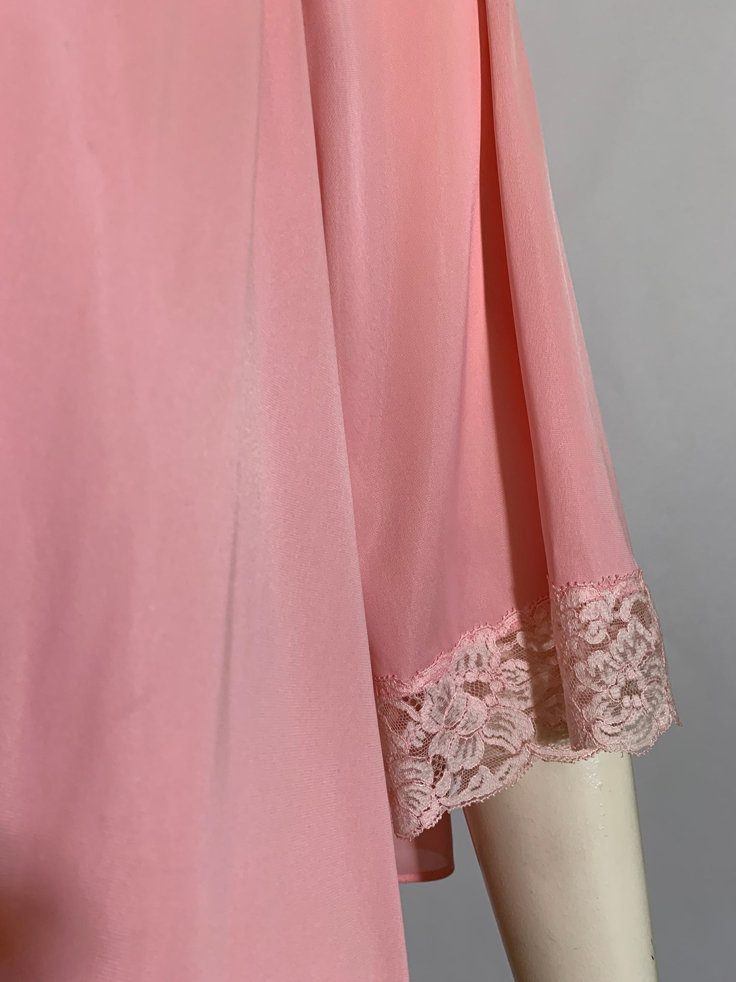 Rose Pink Nylon Lace Trimmed Bed Jacket circa 1960s