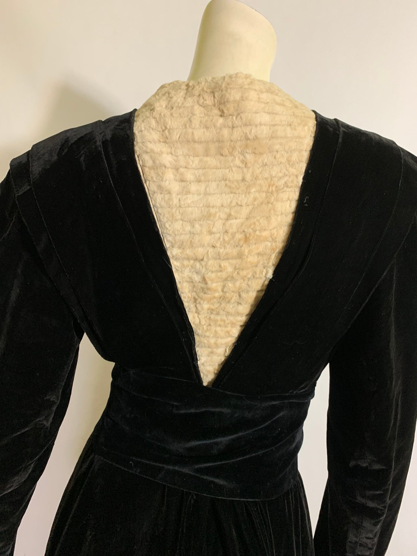Black Velvet and Sculpted Fur Coat Slit Back circa 1890s