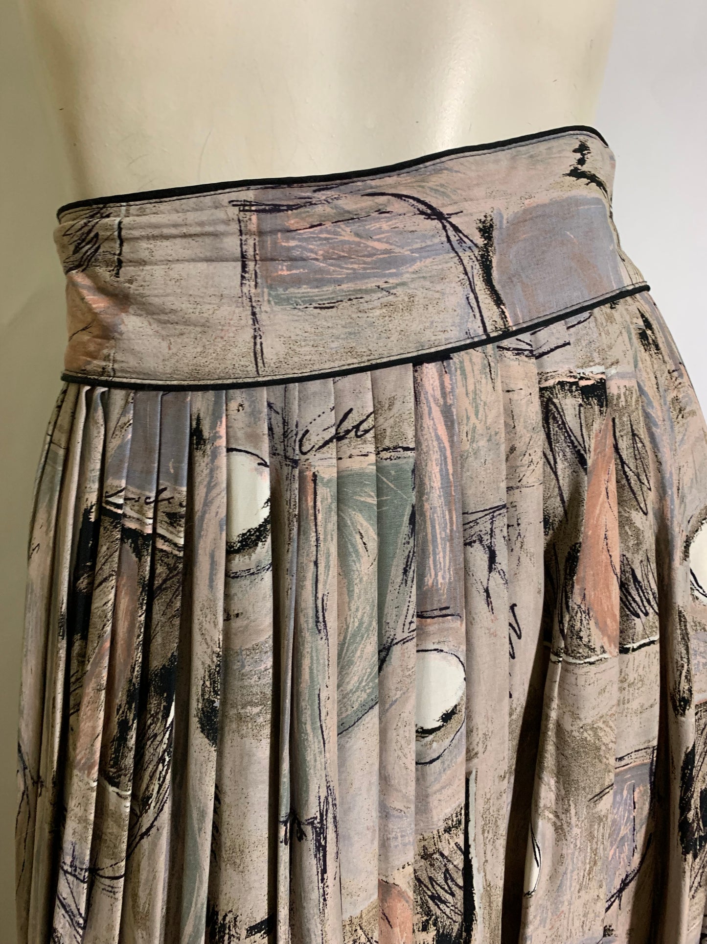 40s Inspired Abstract Art Print Rayon 2 Pc Dress Set circa 1980s