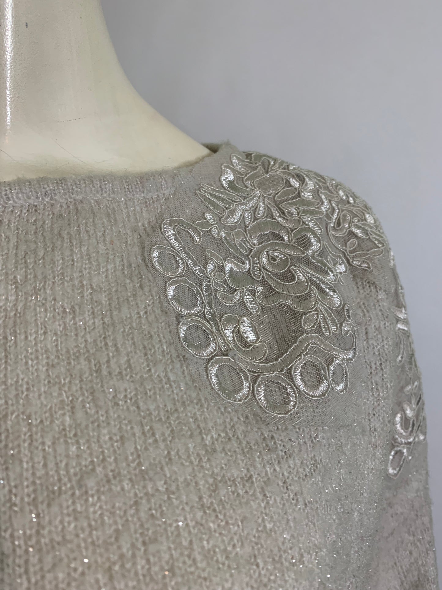 Silver Long Sleeved Beaded Sweater circa 1980s