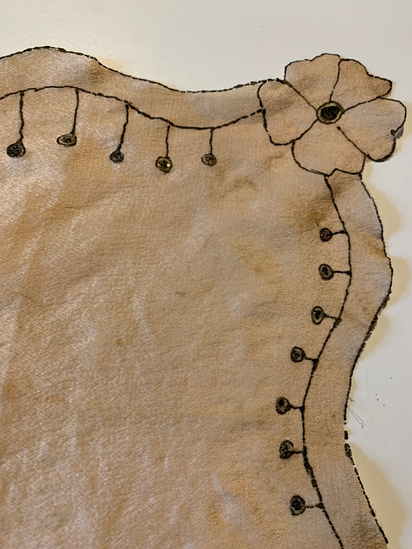 Art Deco Apricot Silk Hand Painted Handkerchief Scarf circa 1920s