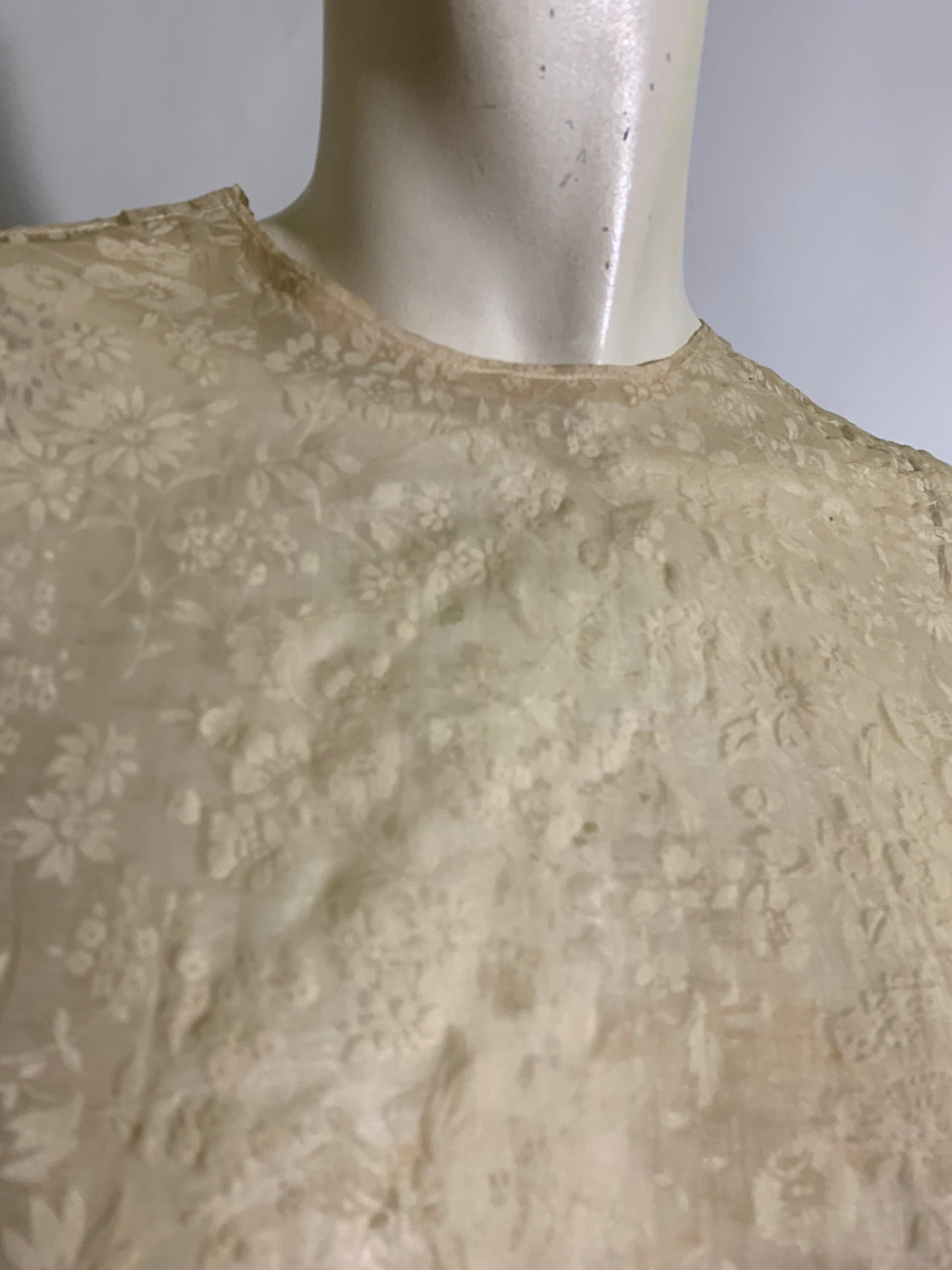 Sheer Flower Printed Ivory Dress circa 1940s